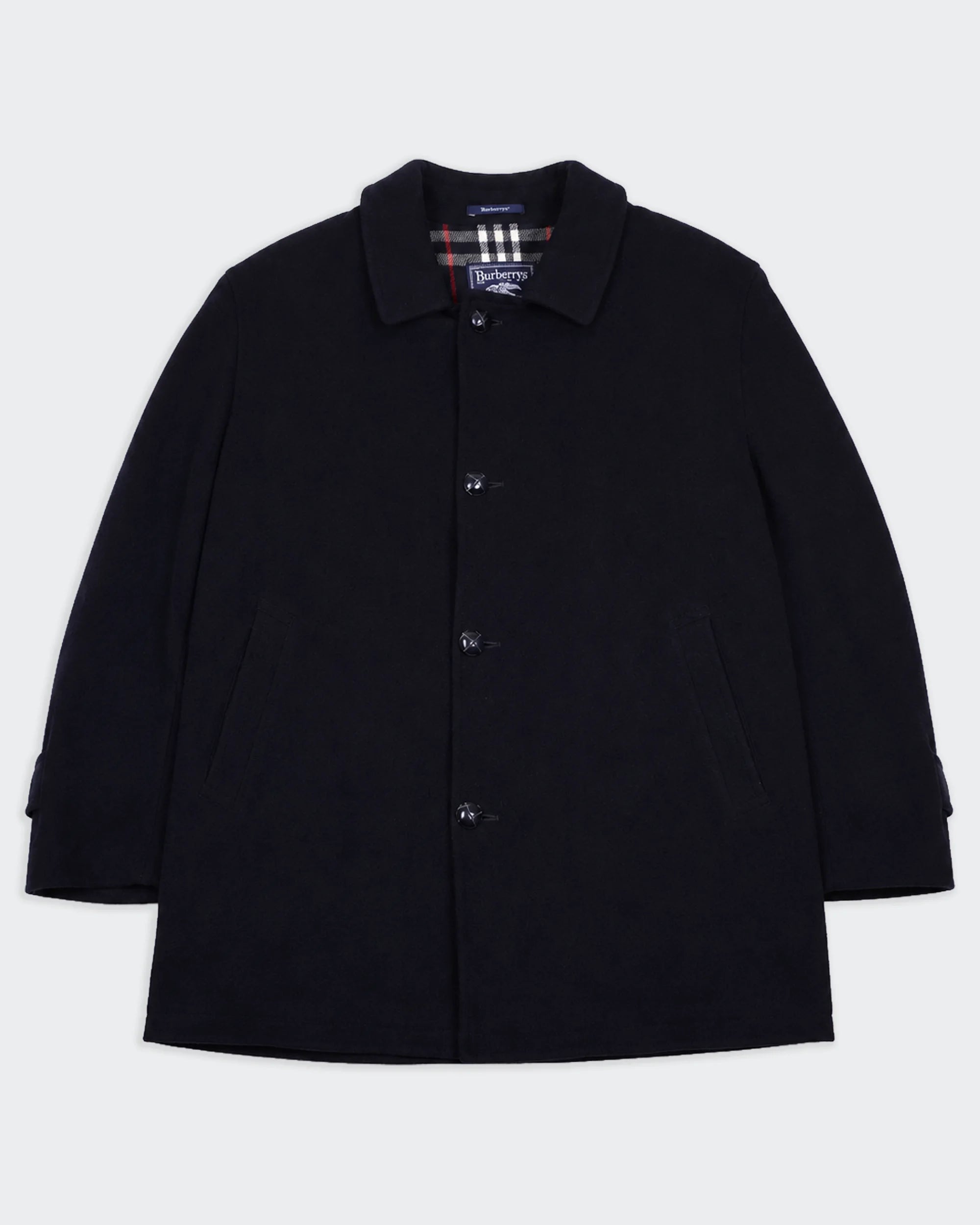 Burberry 1990's Navy Wool Overcoat - XL