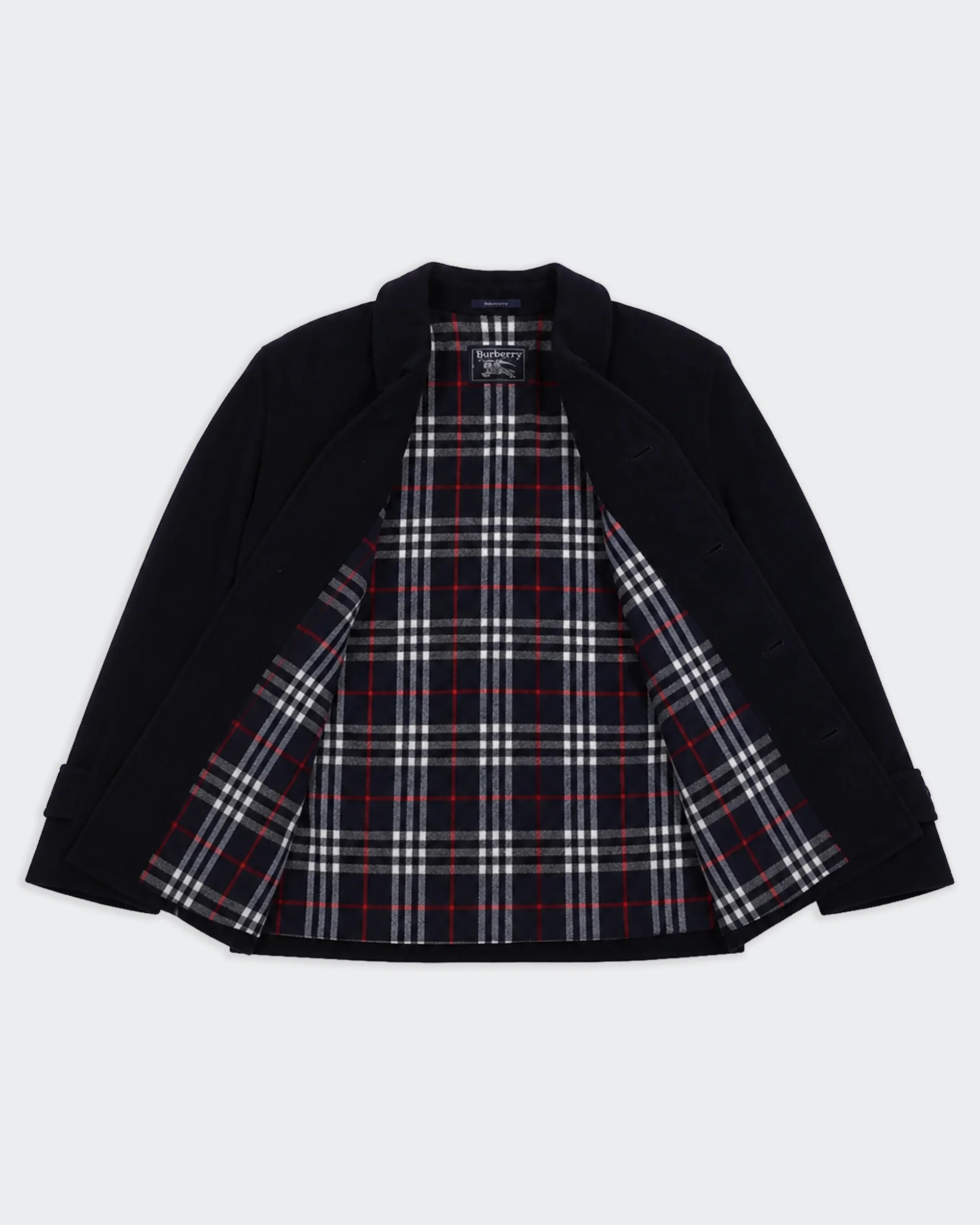 Burberry 1990's Navy Wool Overcoat - XL