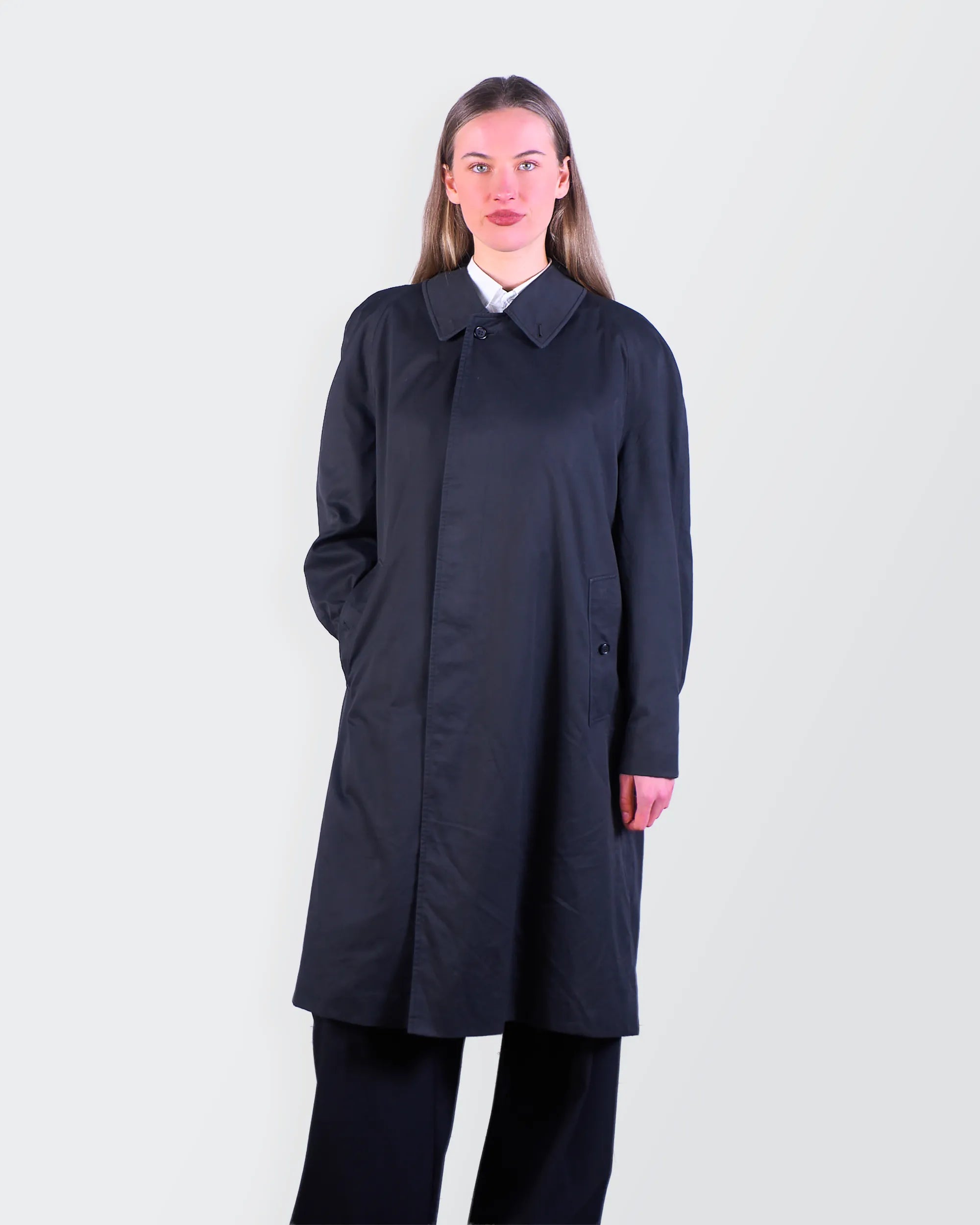 Burberry 1990's Black Wool Overcoat - M