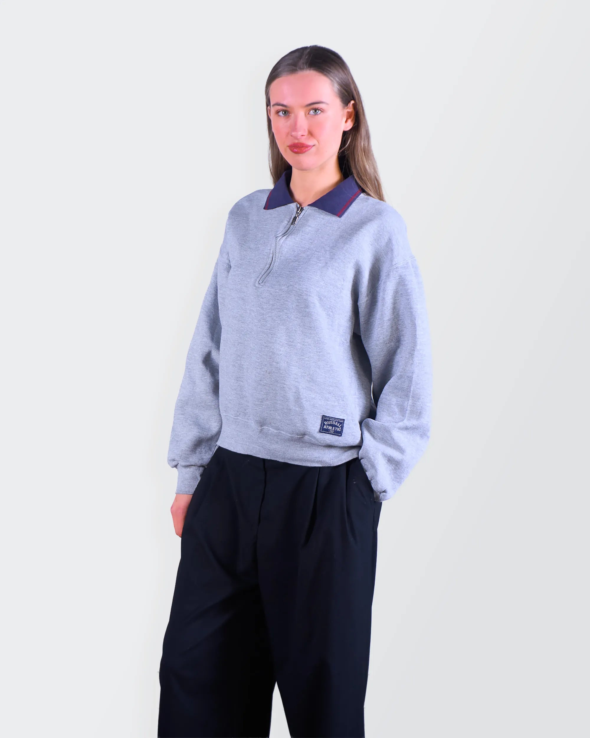 Russell Athletic Grey Quarter-zip Sweater - M