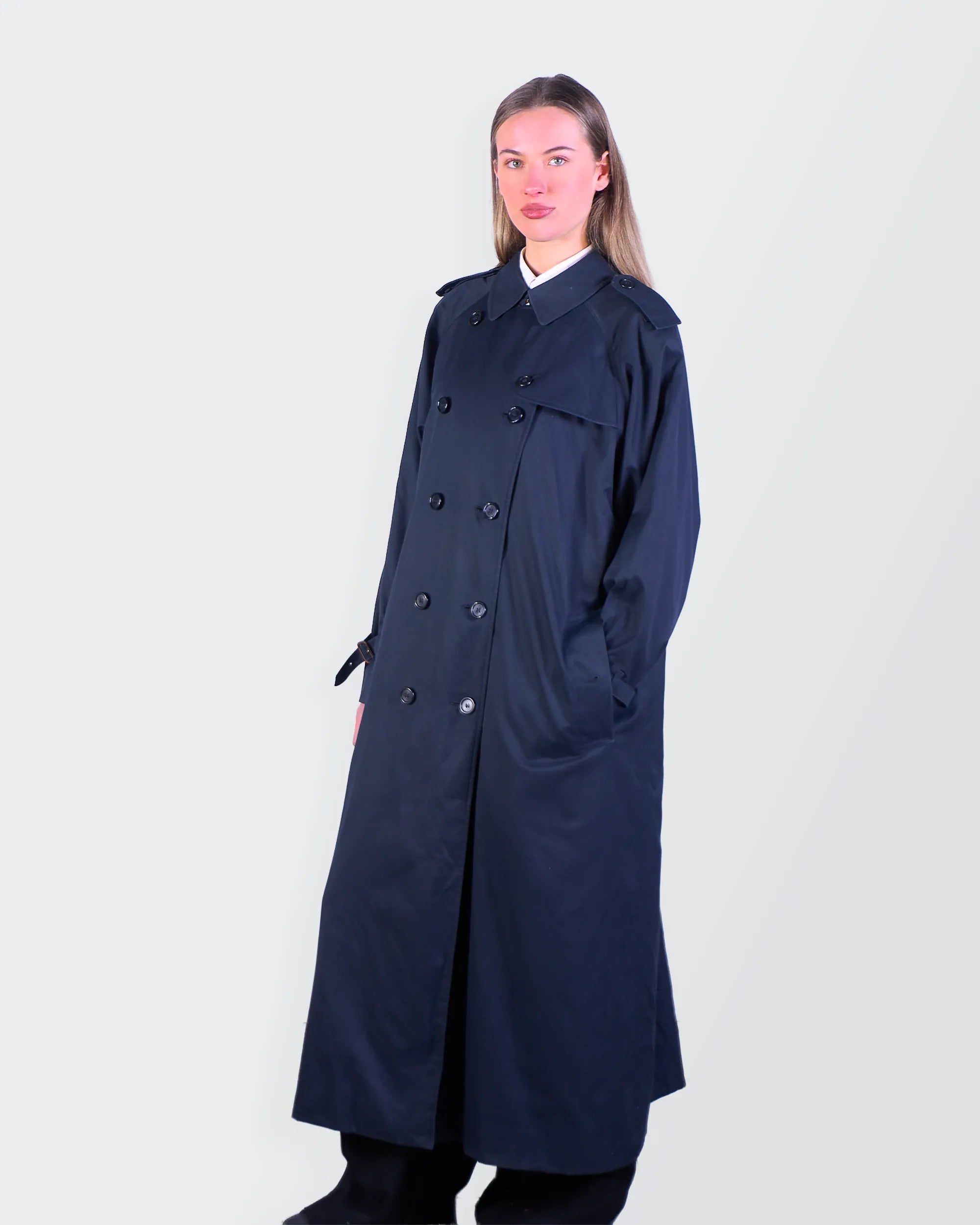 Burberry 1990's Navy Wool Trenchcoat - M