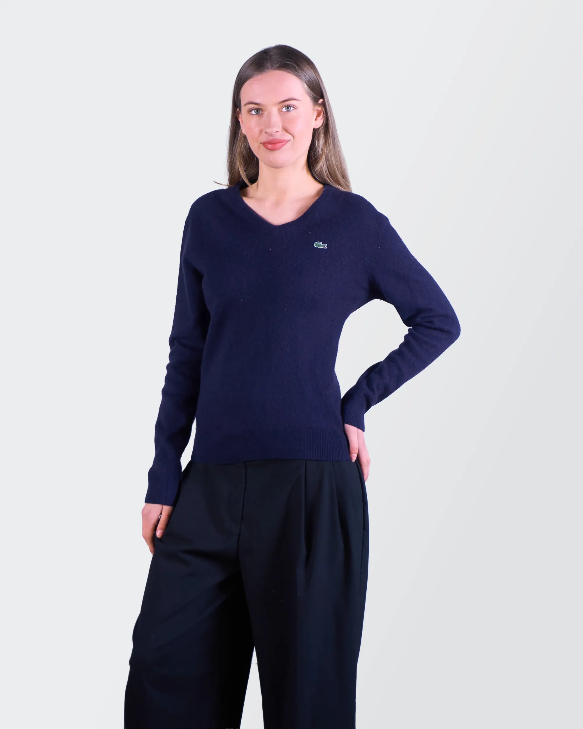 Lacoste Navy V-neck Jumper - S