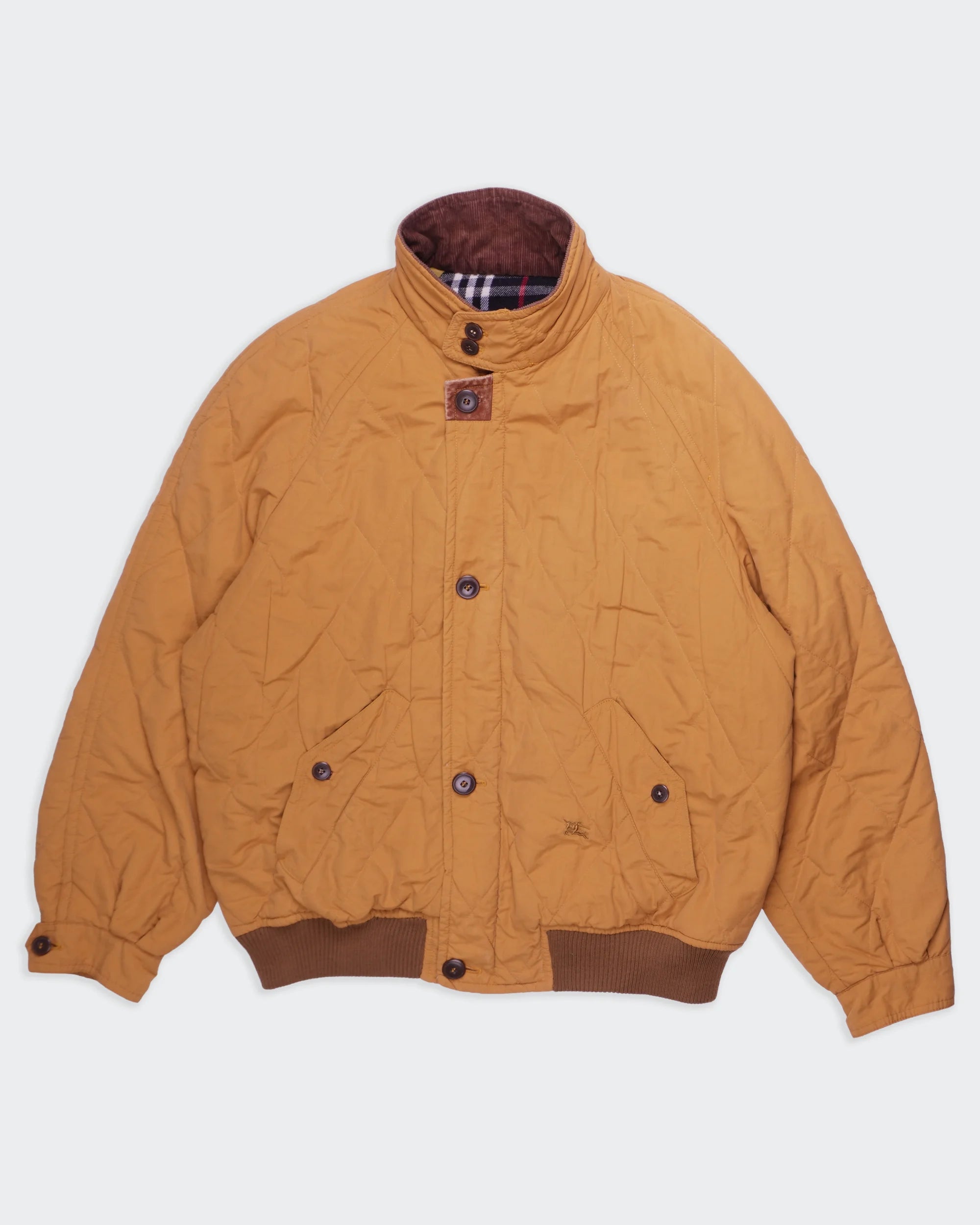 Burberry Orange 1990's Quilted Bomber Jacket - L