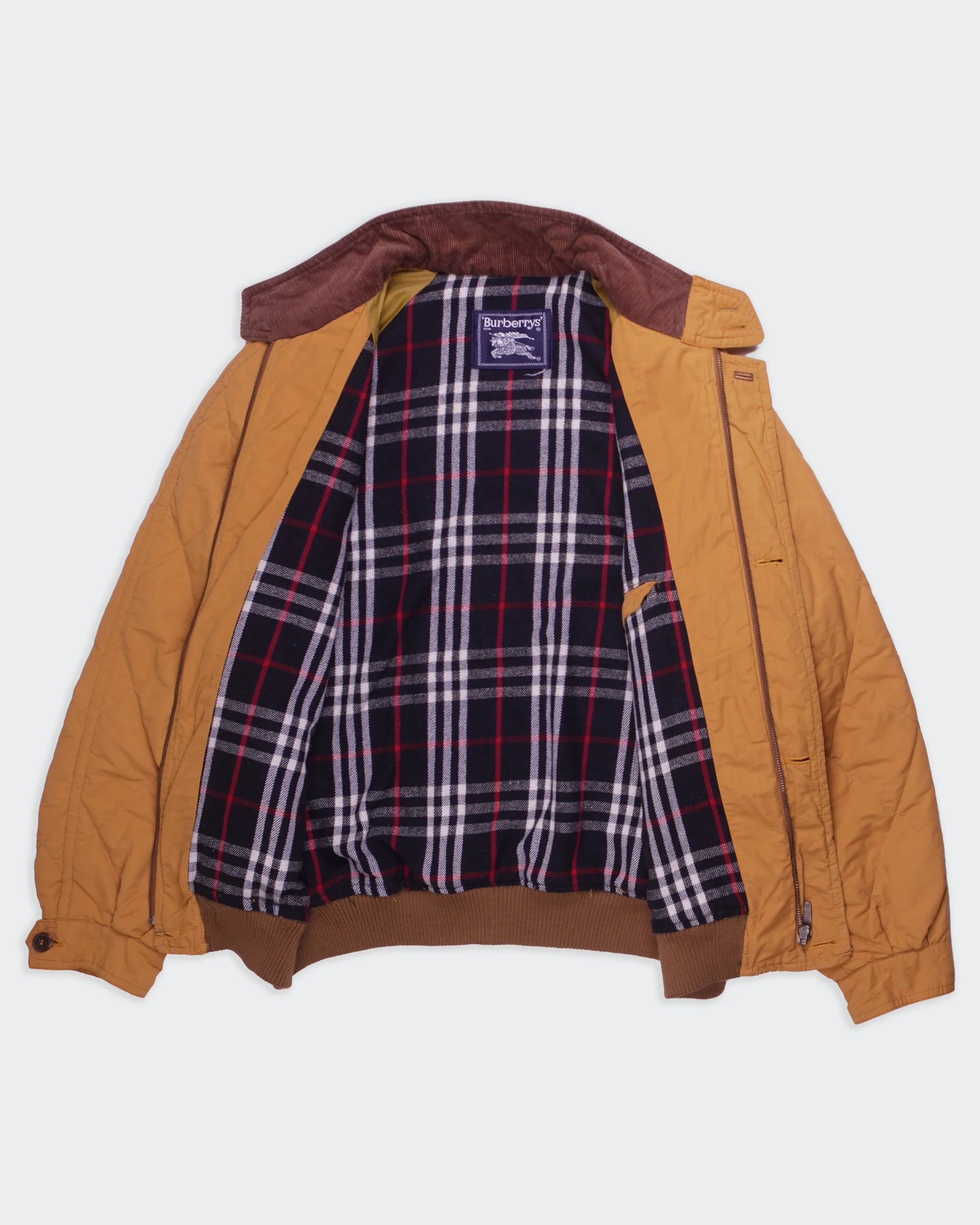 Burberry Orange 1990's Quilted Bomber Jacket - L