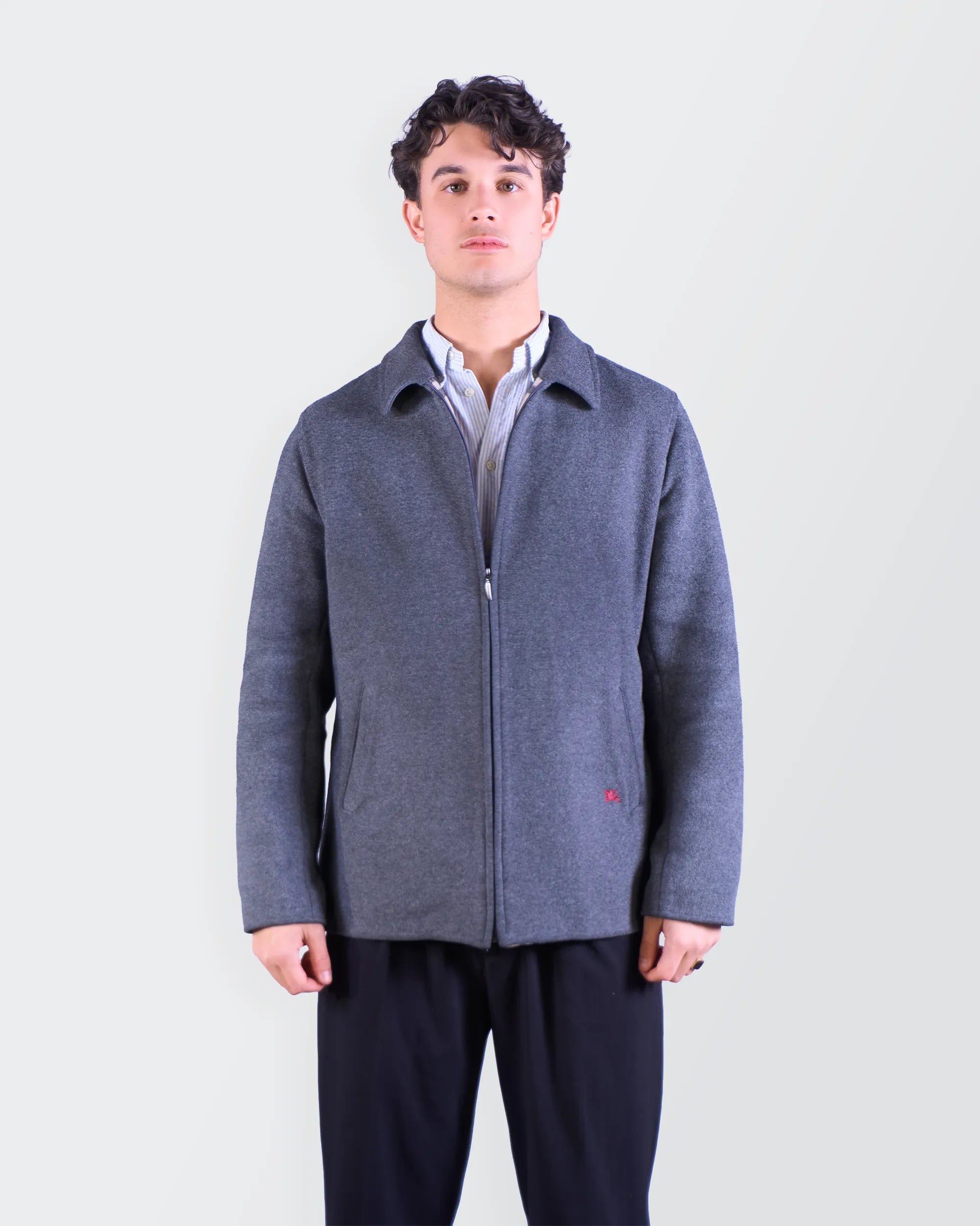 Burberry 2000's Grey Wool Coat - M