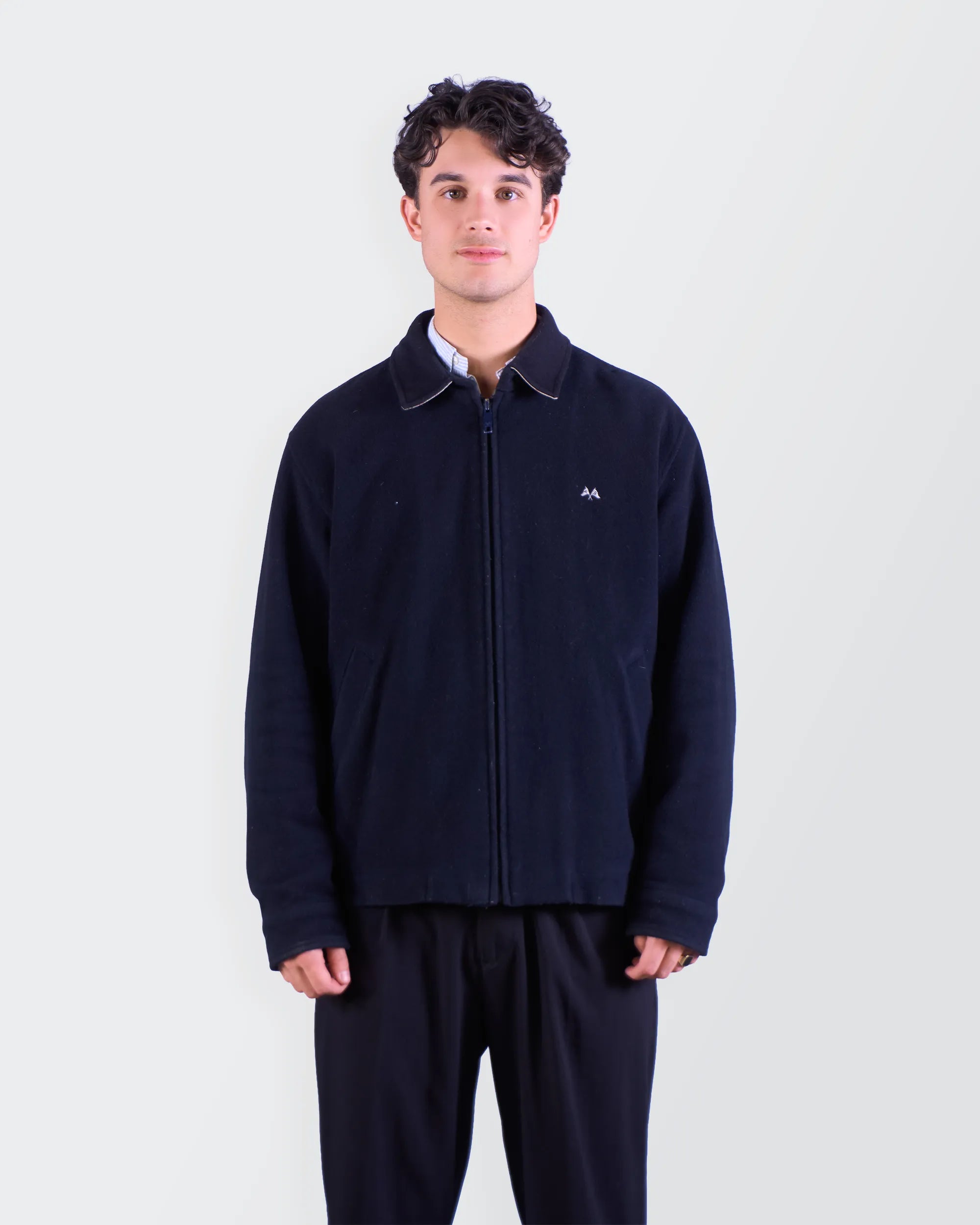 Burberry 2000's Navy Wool Harrington Jacket - L