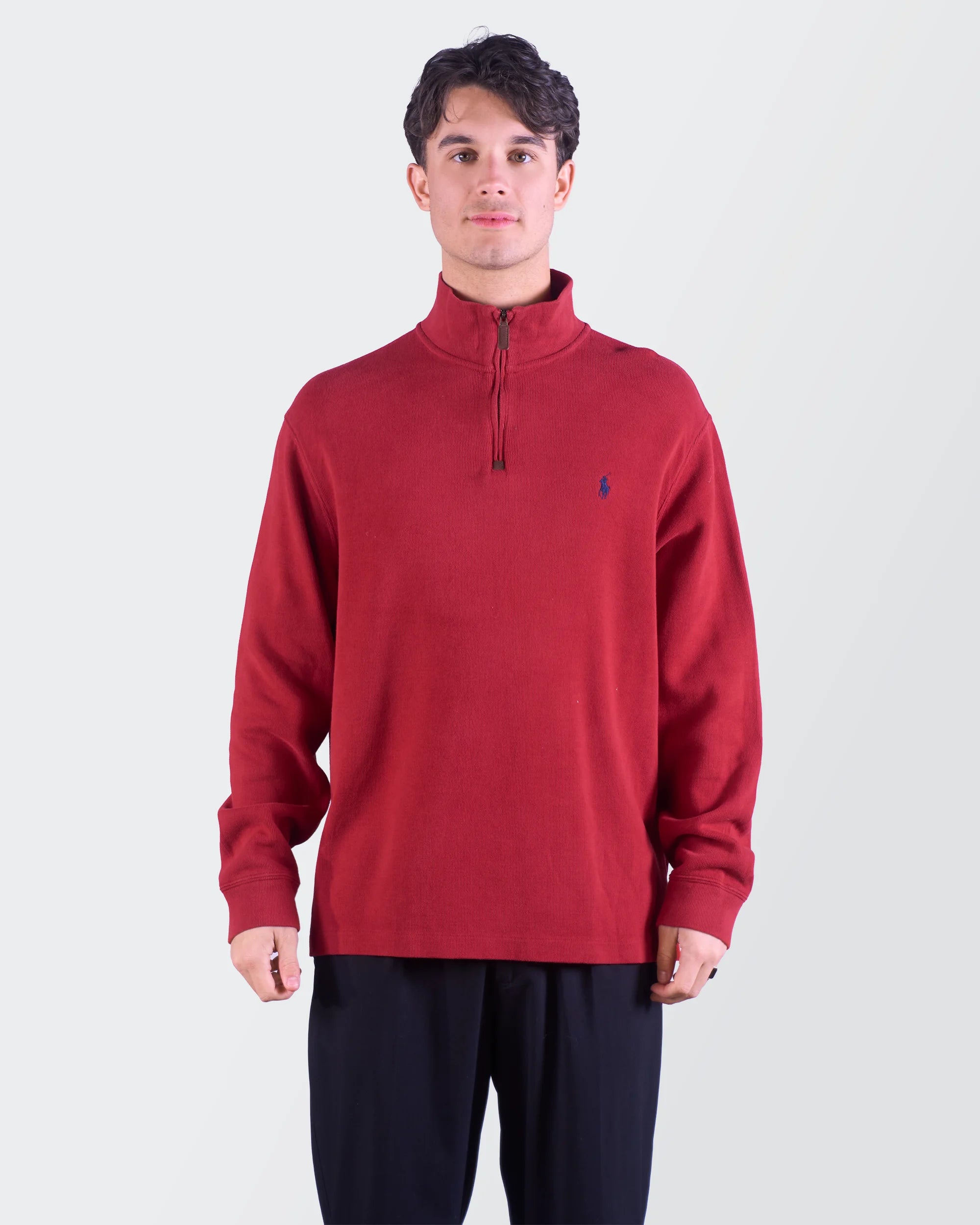 Ralph Lauren rode trui met kwartrits, maat M