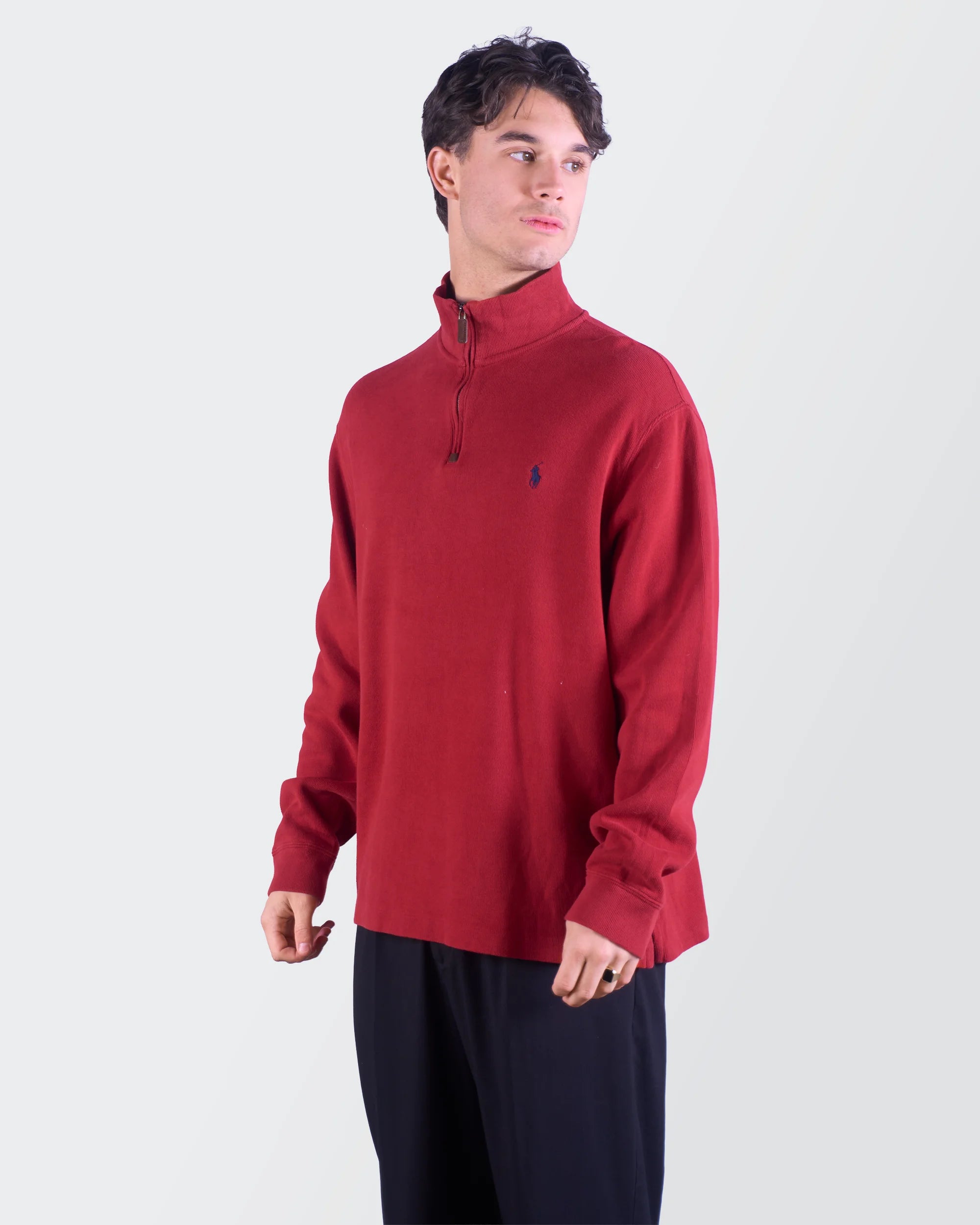 Ralph Lauren rode trui met kwartrits, maat M