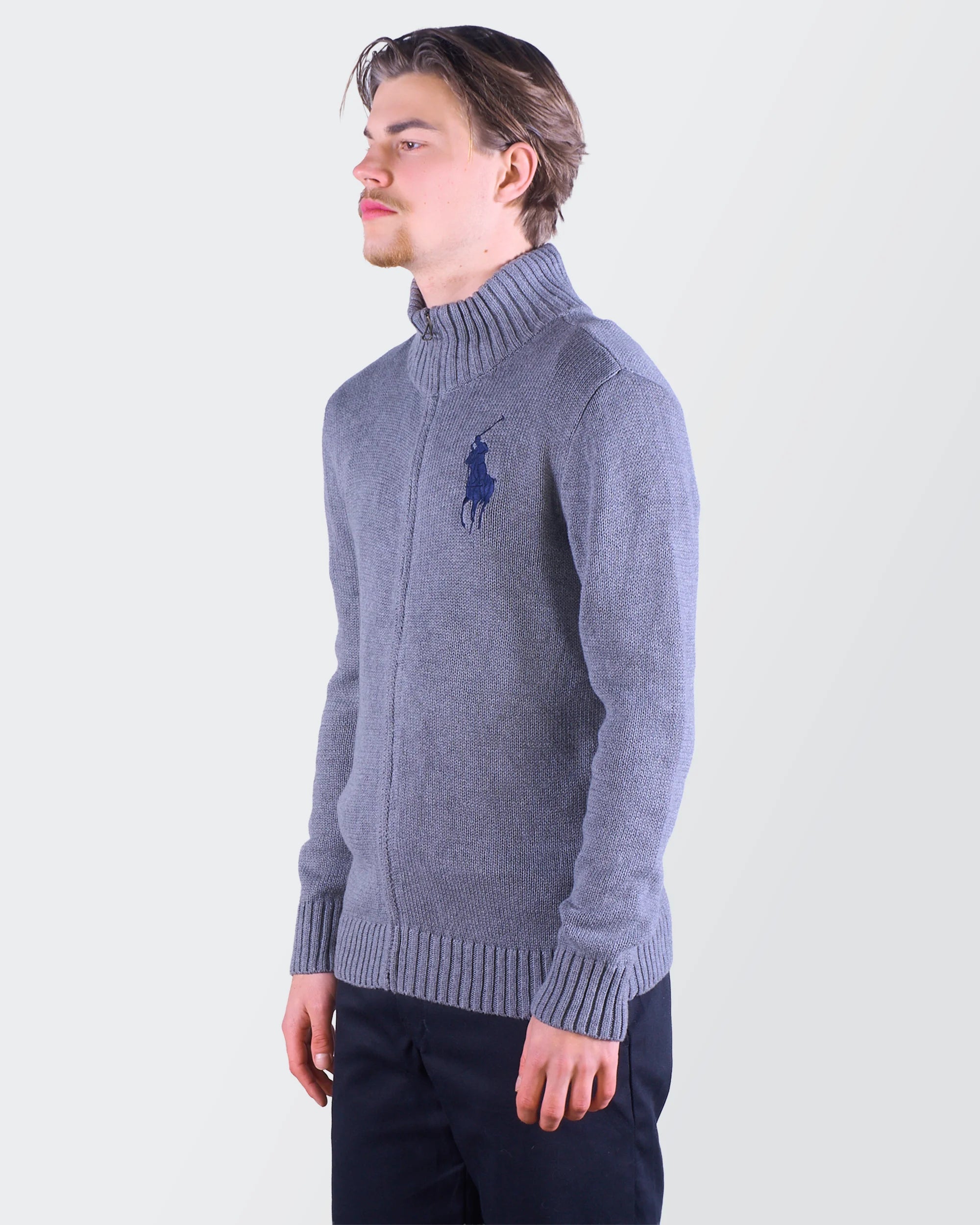 Ralph Lauren grijze trui met volledige ritssluiting maat L