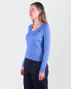 Ralph Lauren blauwe kabelgebreide trui maat S van katoen