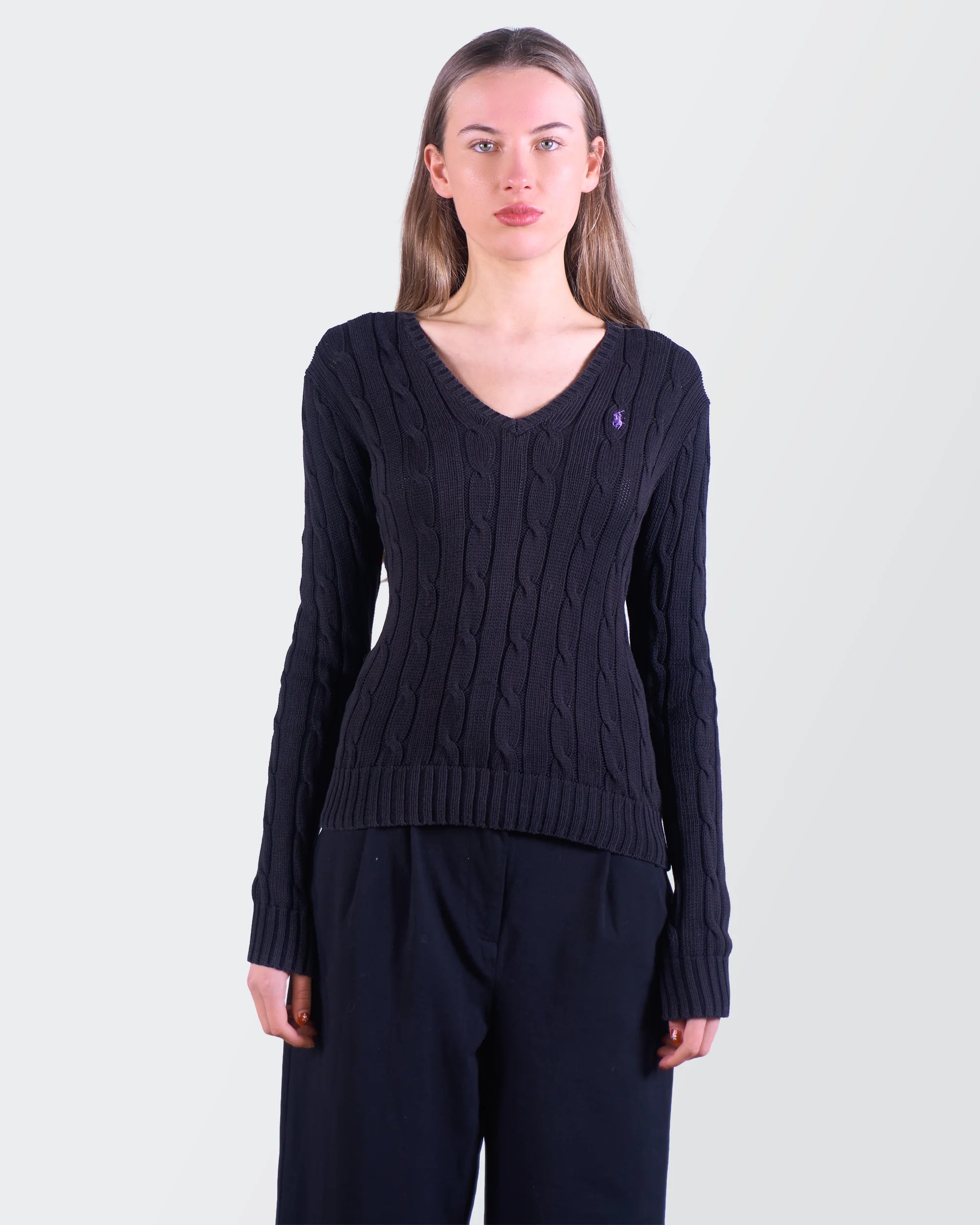 Ralph Lauren Black Cable Knit Sweater - S