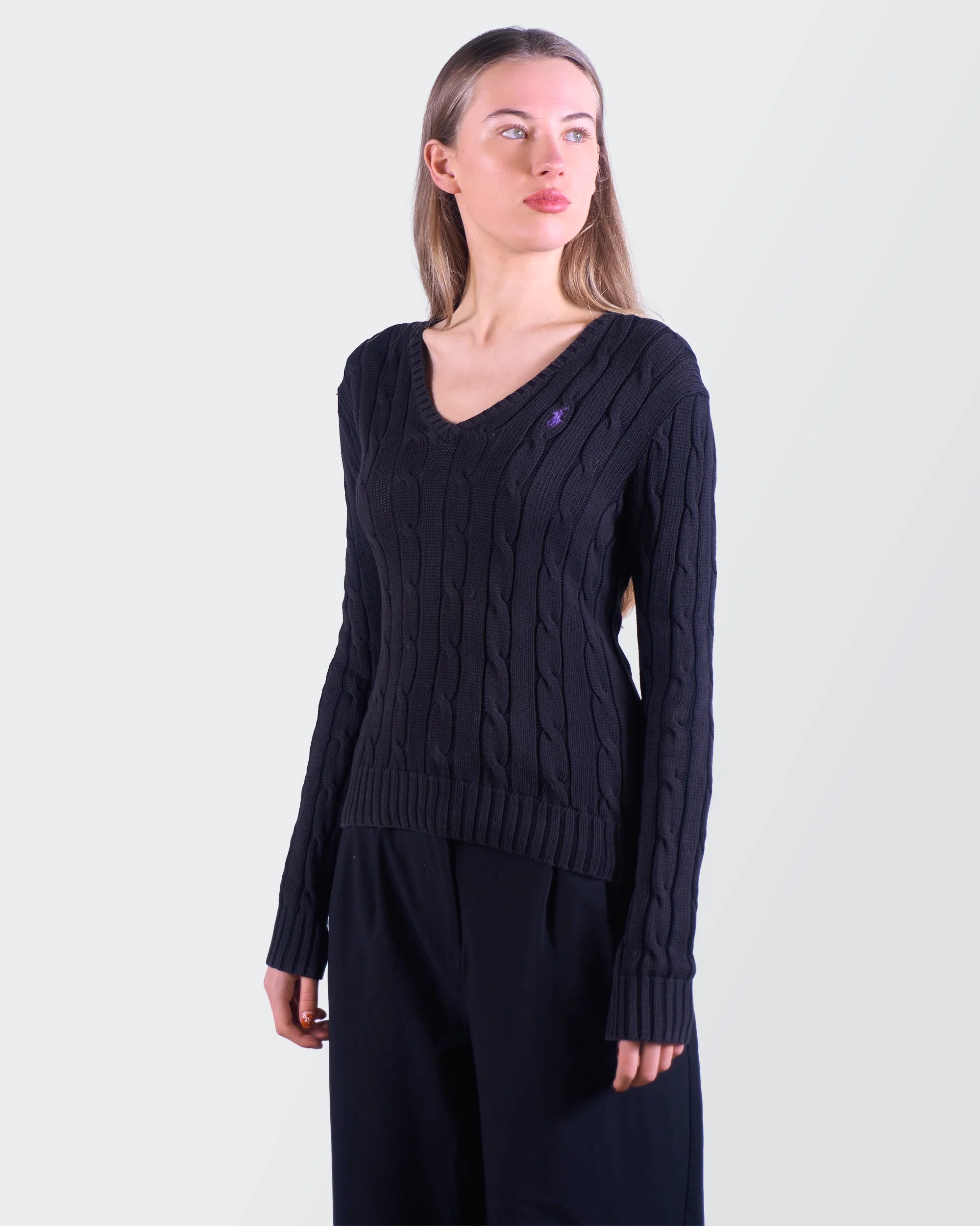 Ralph Lauren Black Cable Knit Sweater - S