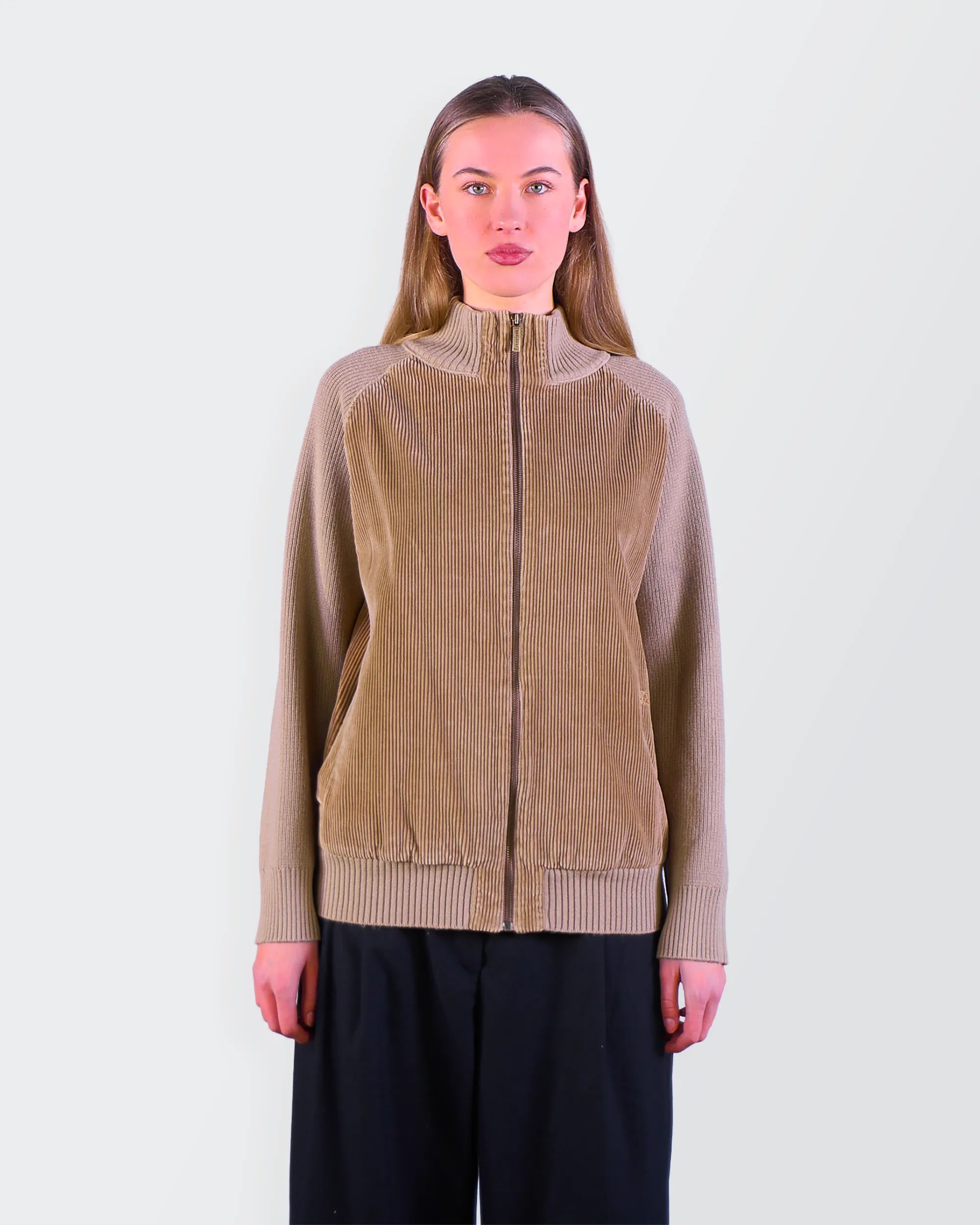 Burberry 2000's Beige Corduroy Zip Cardigan - S