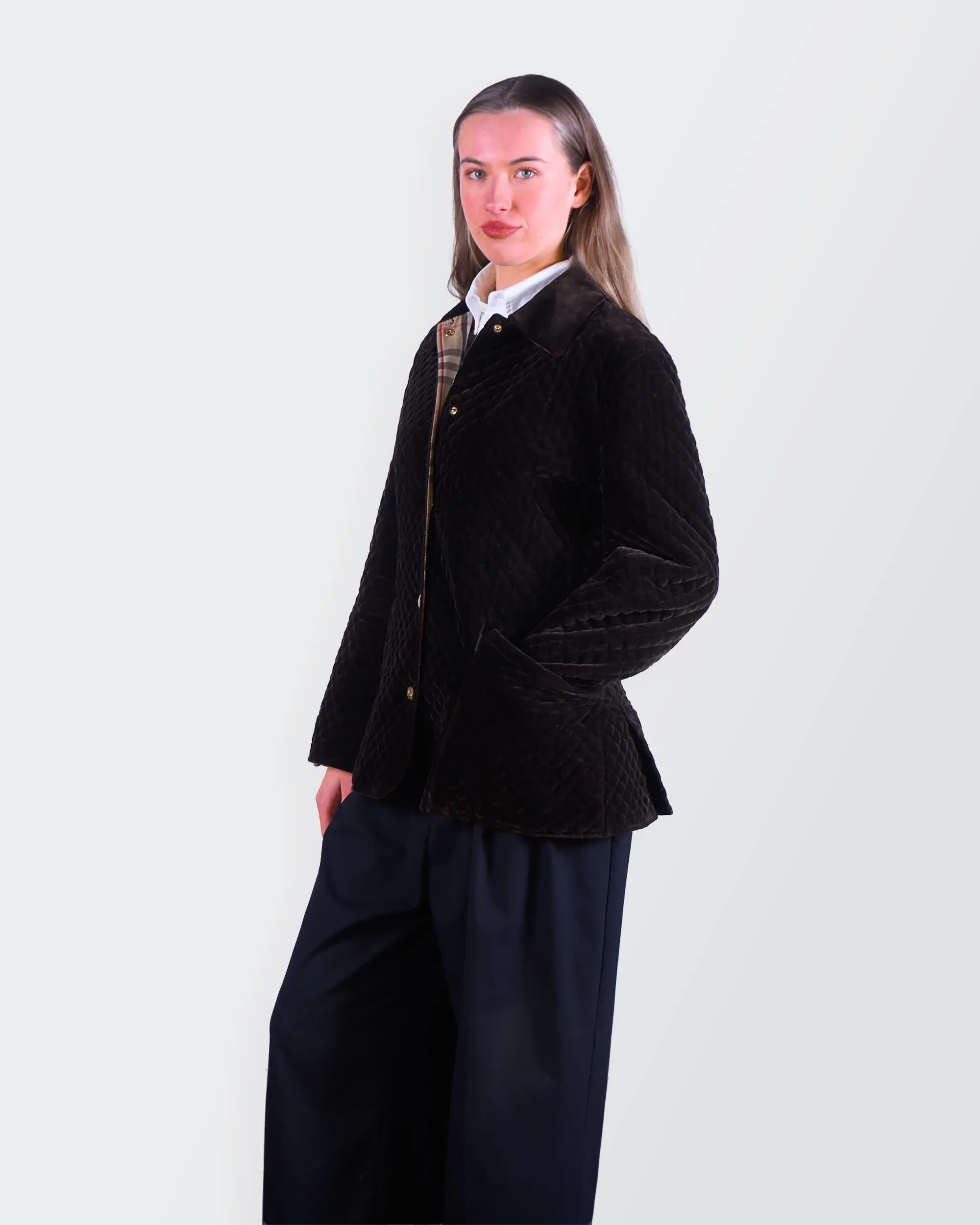 Burberry 1990's Brown Velvet Quilted Jacket - S