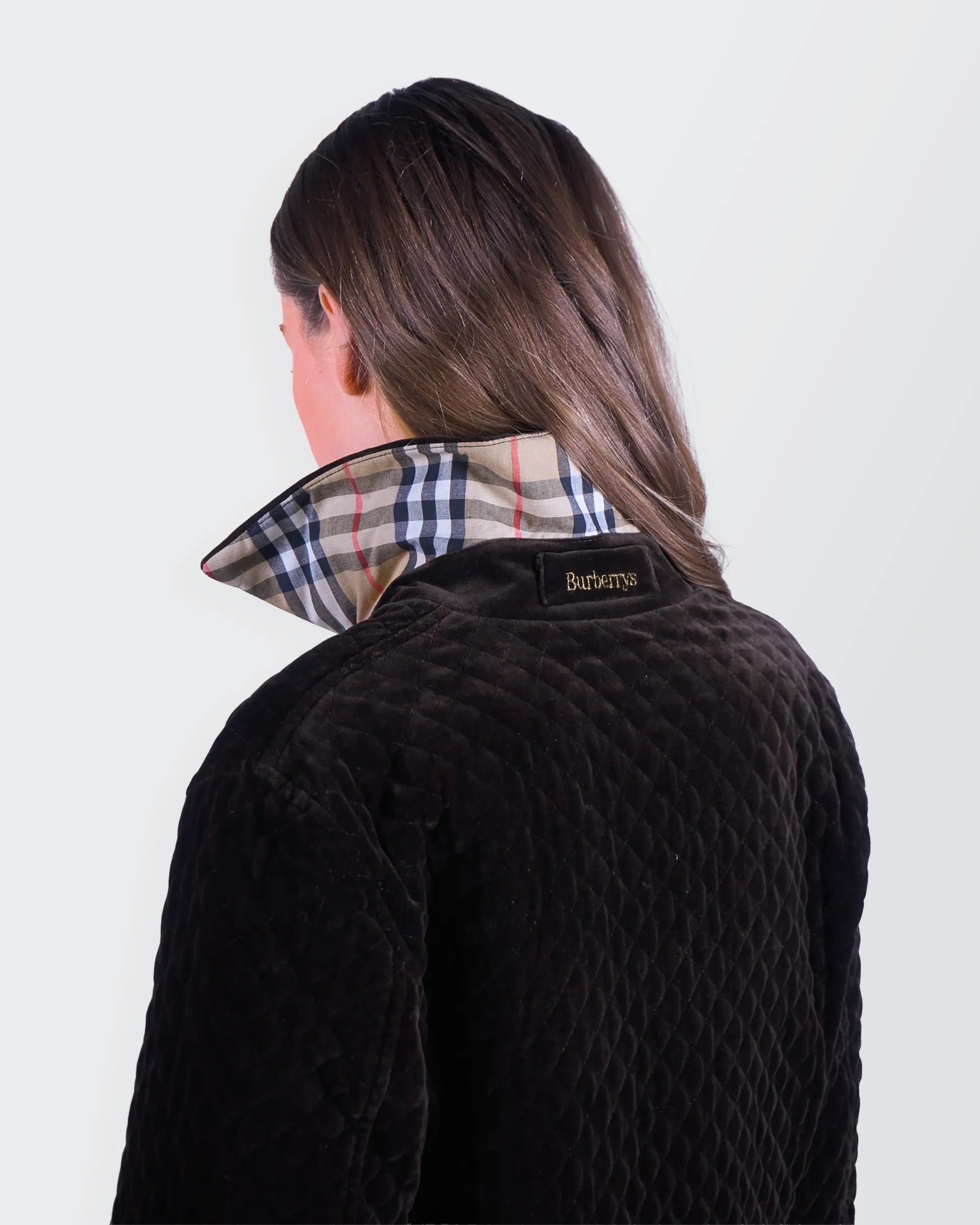 Burberry 1990's Brown Velvet Quilted Jacket - S