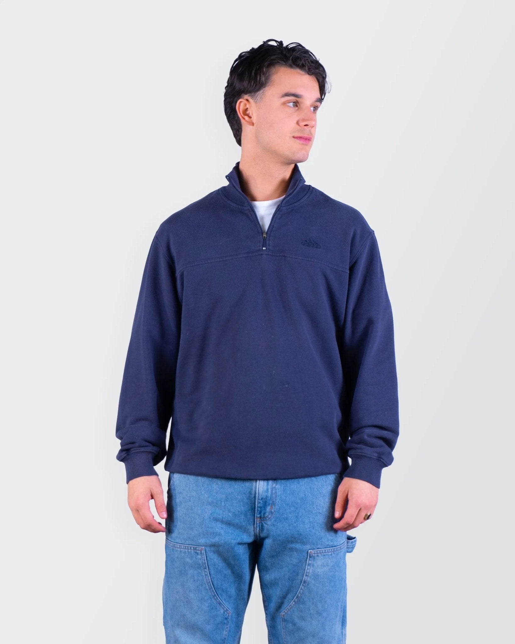 Adidas Navy Cotton Quarter - zip Sweater - L