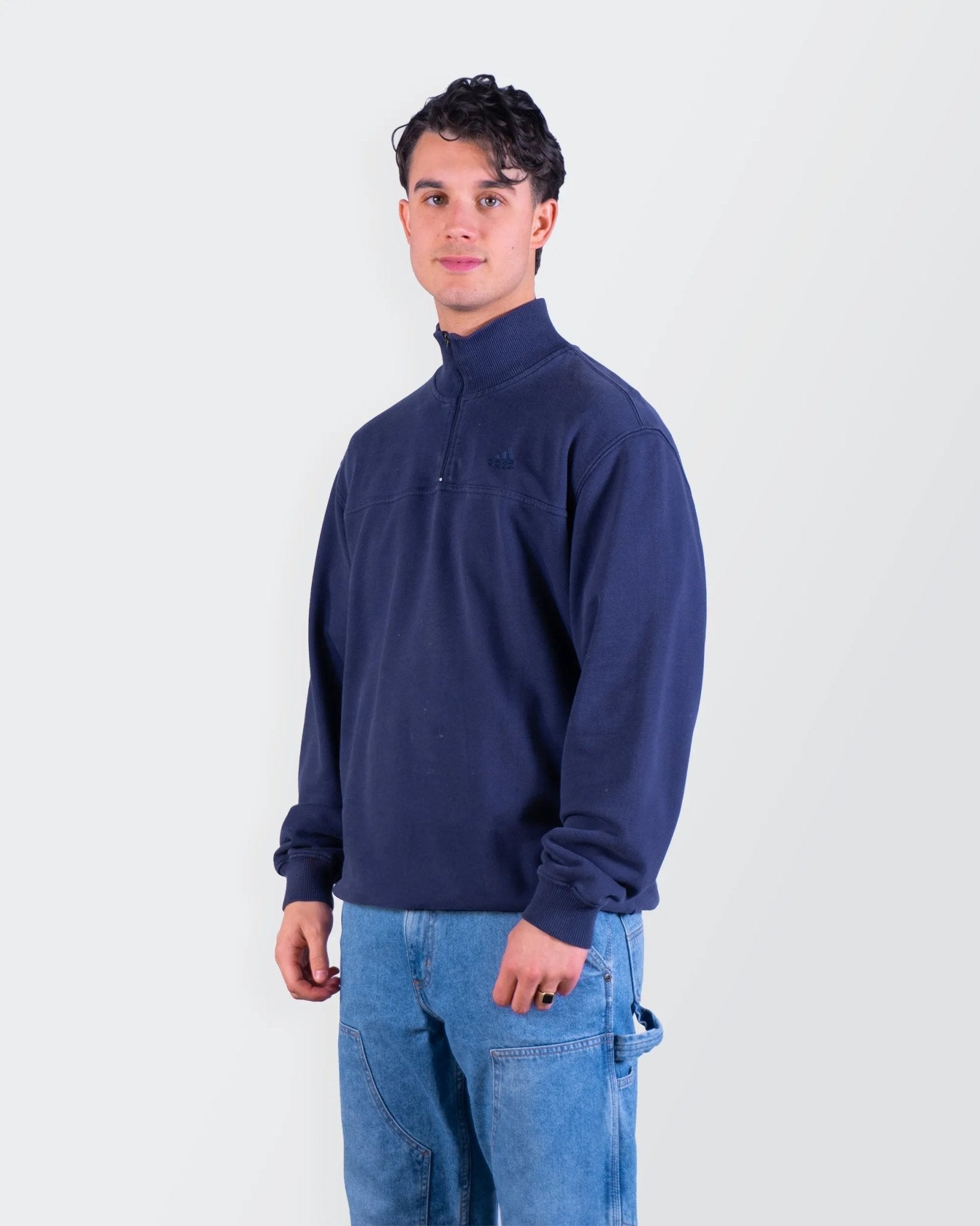 Adidas Navy Cotton Quarter - zip Sweater - L