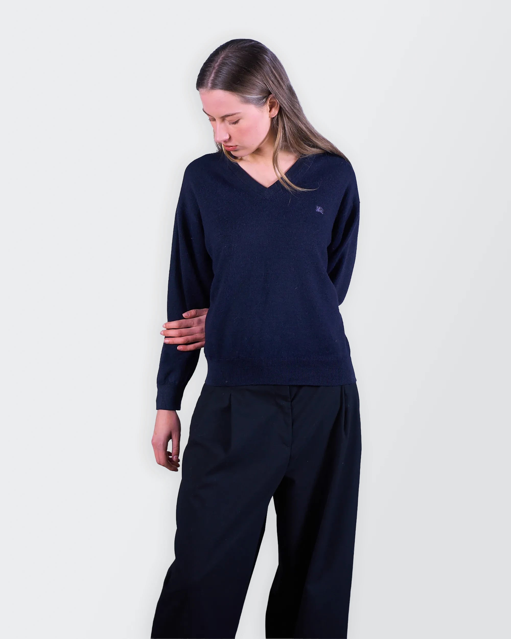 Burberry Navy V-neck Jumper - S
