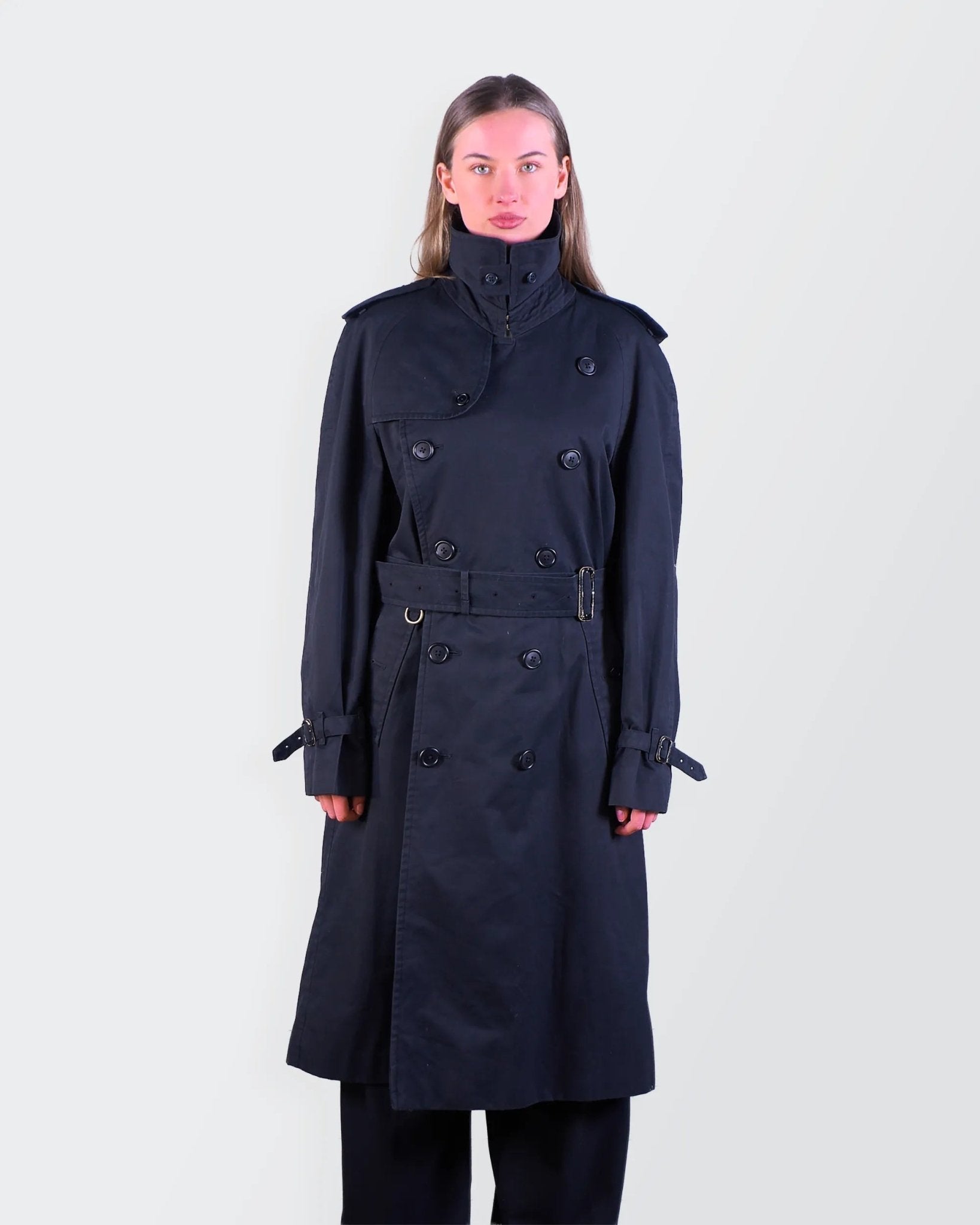 Burberry 1990's Black Cotton Trenchcoat - M
