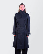 Burberry 1990's Black Cotton Trenchcoat - M