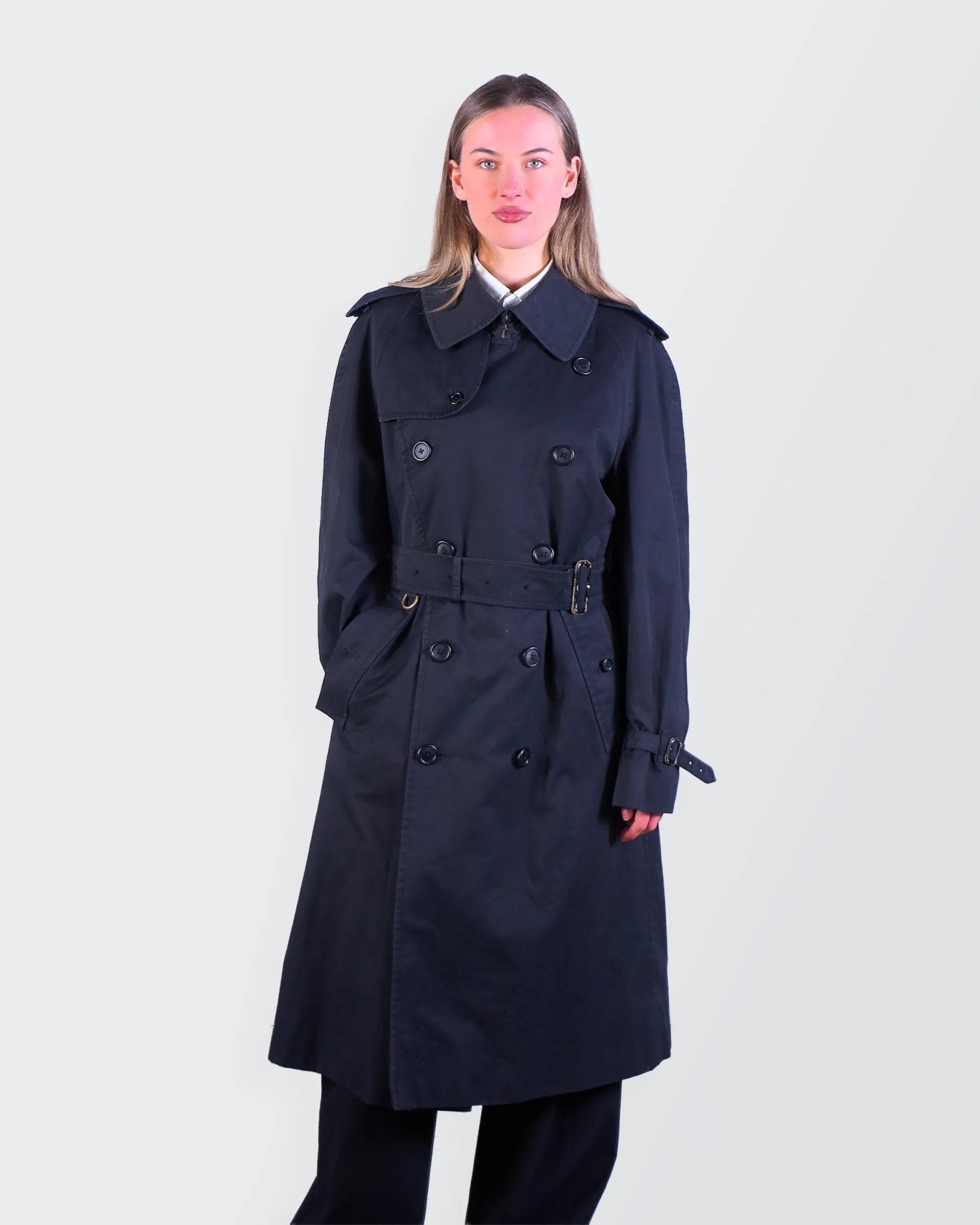 Burberry 1990's Black Cotton Trenchcoat - M