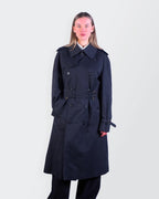 Burberry 1990's Black Cotton Trenchcoat - M