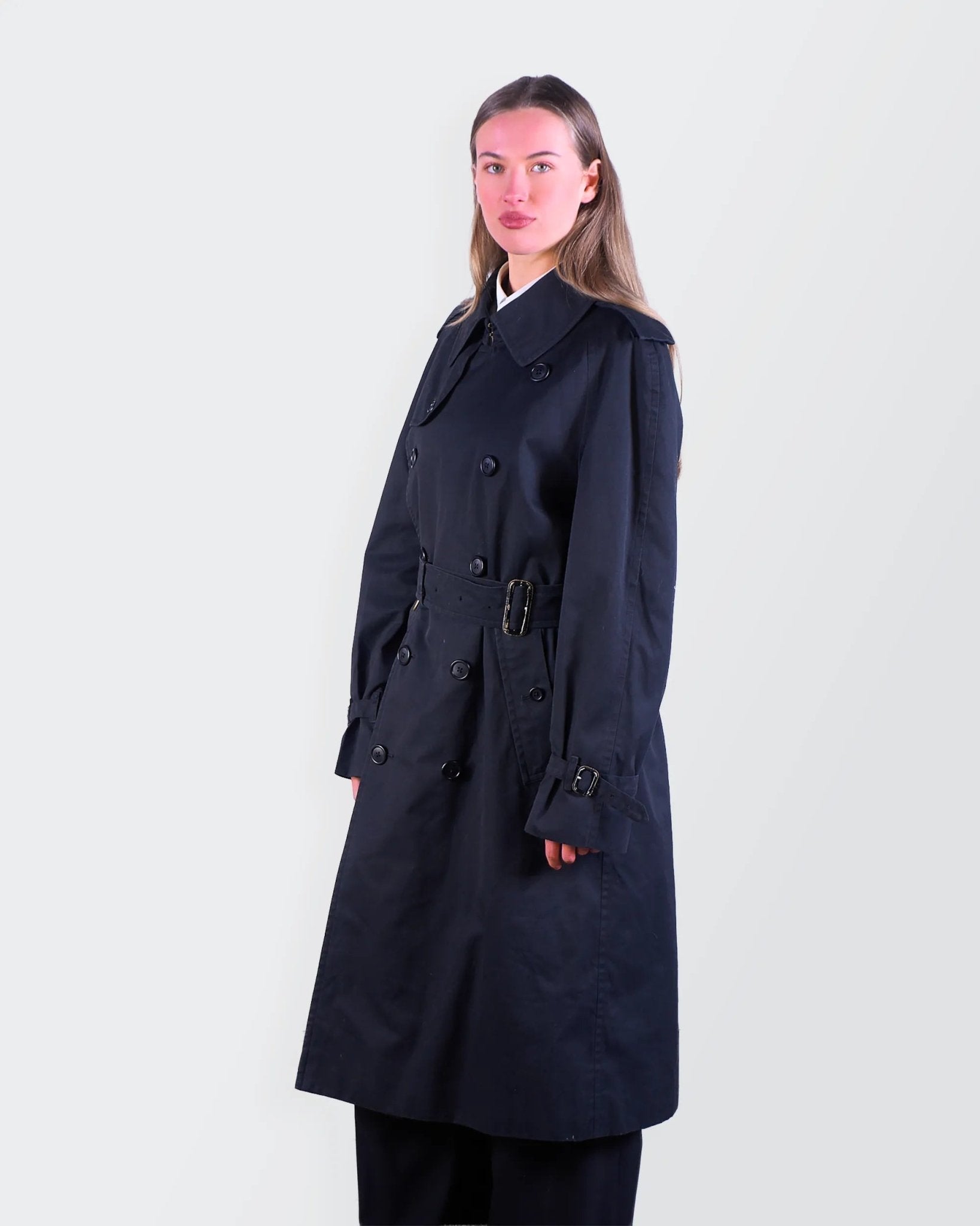 Burberry 1990's Black Cotton Trenchcoat - M