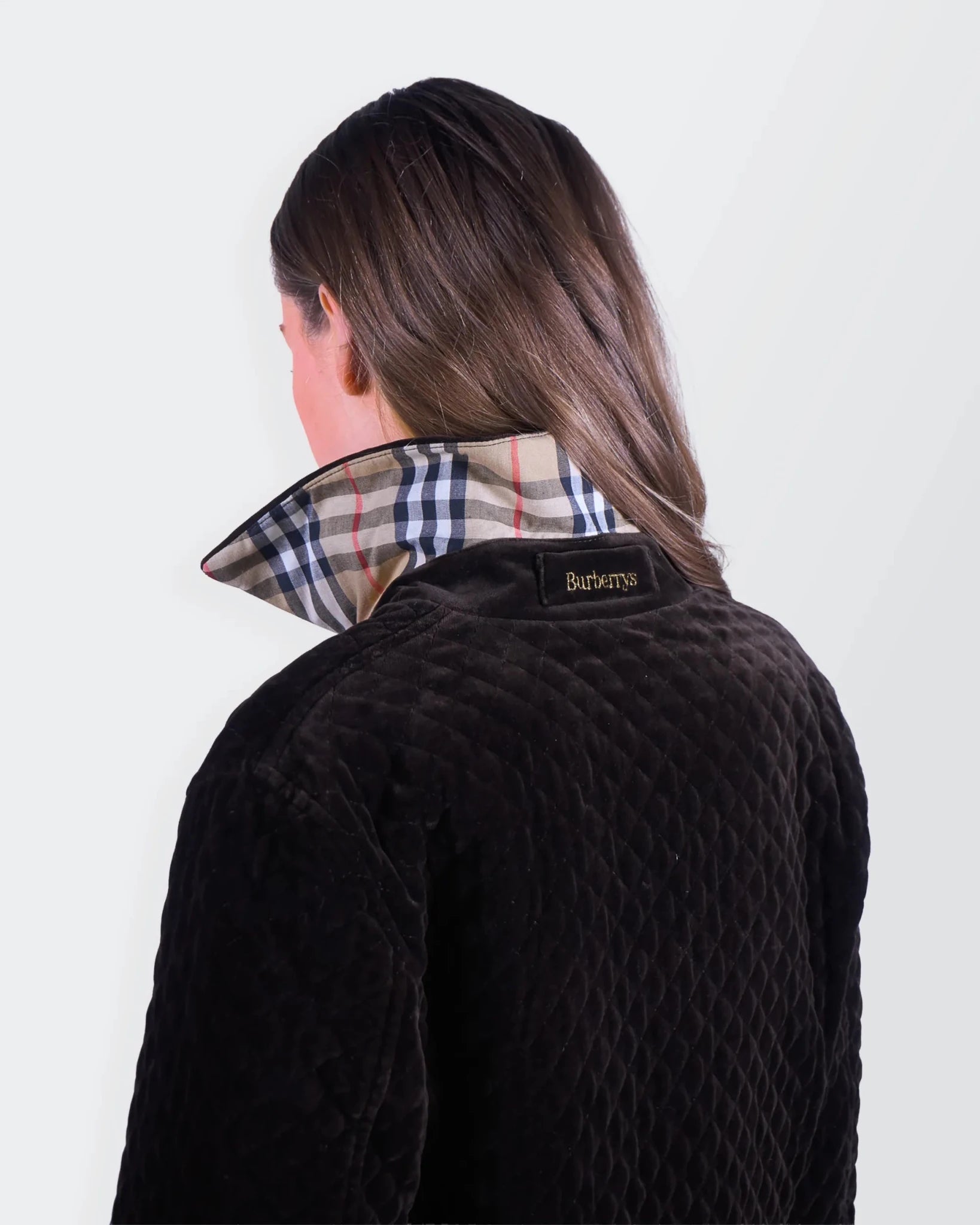 Burberry 1990's Brown Velvet Quilted Jacket - S