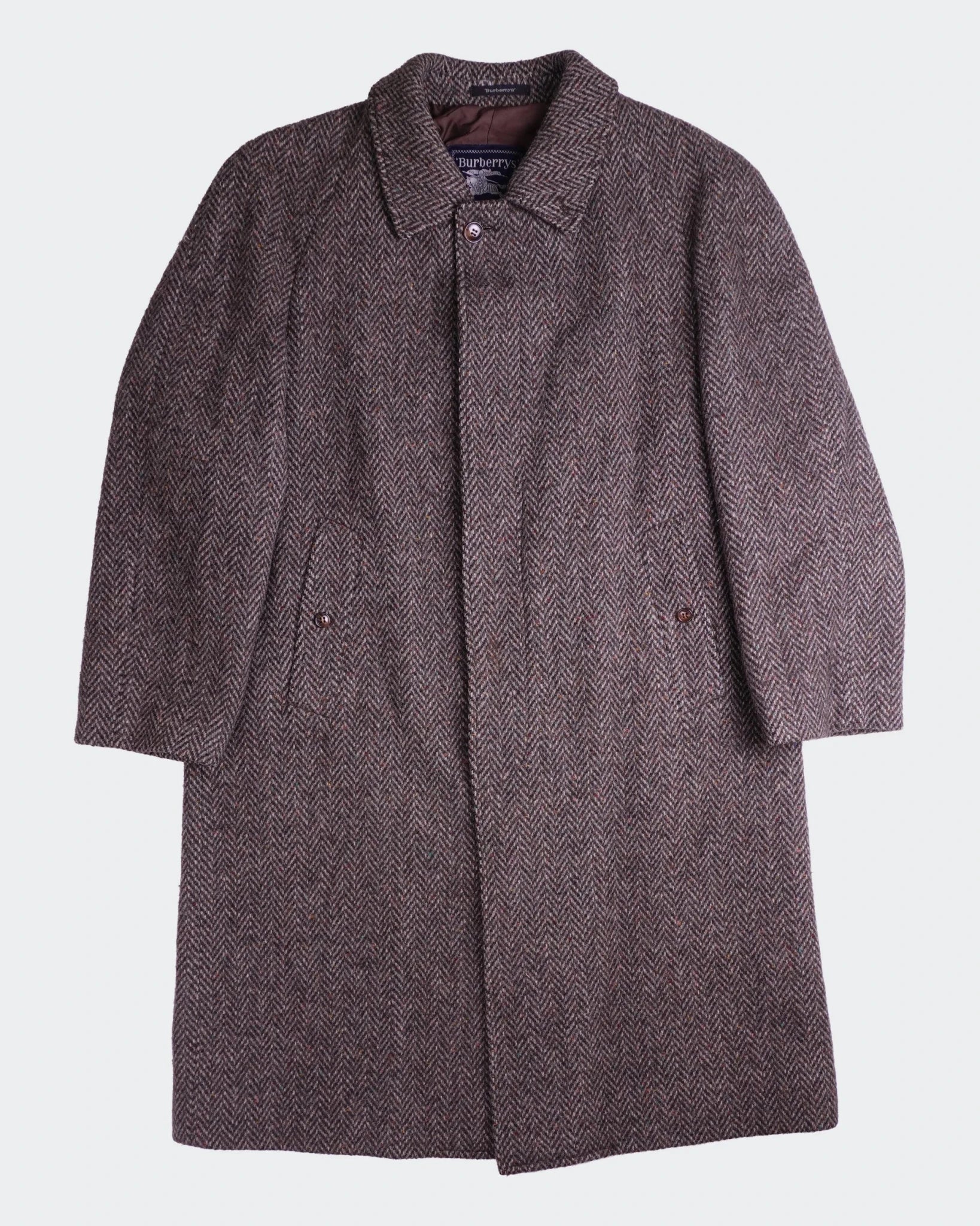 Burberry 1990's Grey Tweed Overcoat - XL