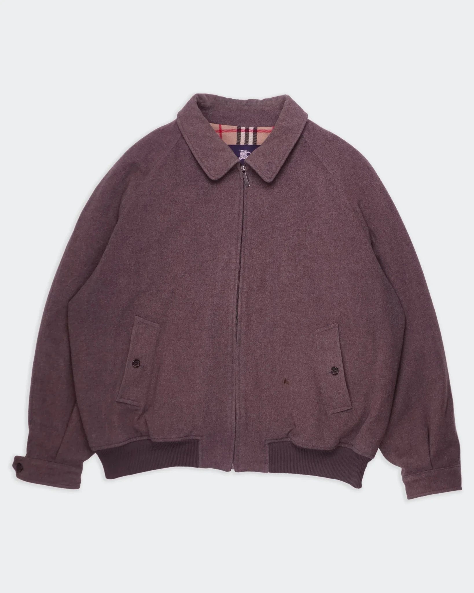 Burberry 1990's Grey Wool Harrington Jacket - XL