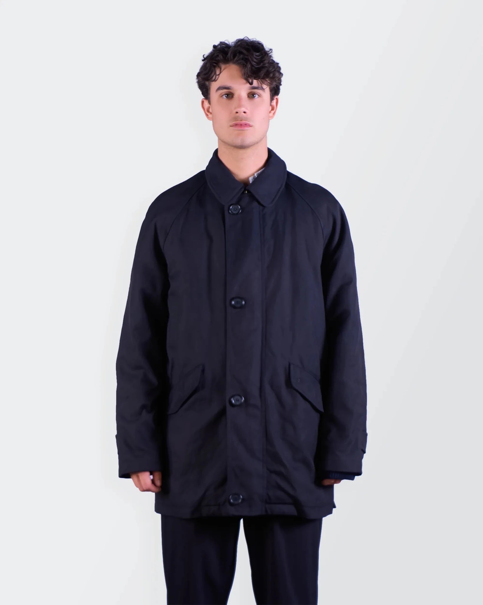 Burberry 1990's Navy Car Coat - L