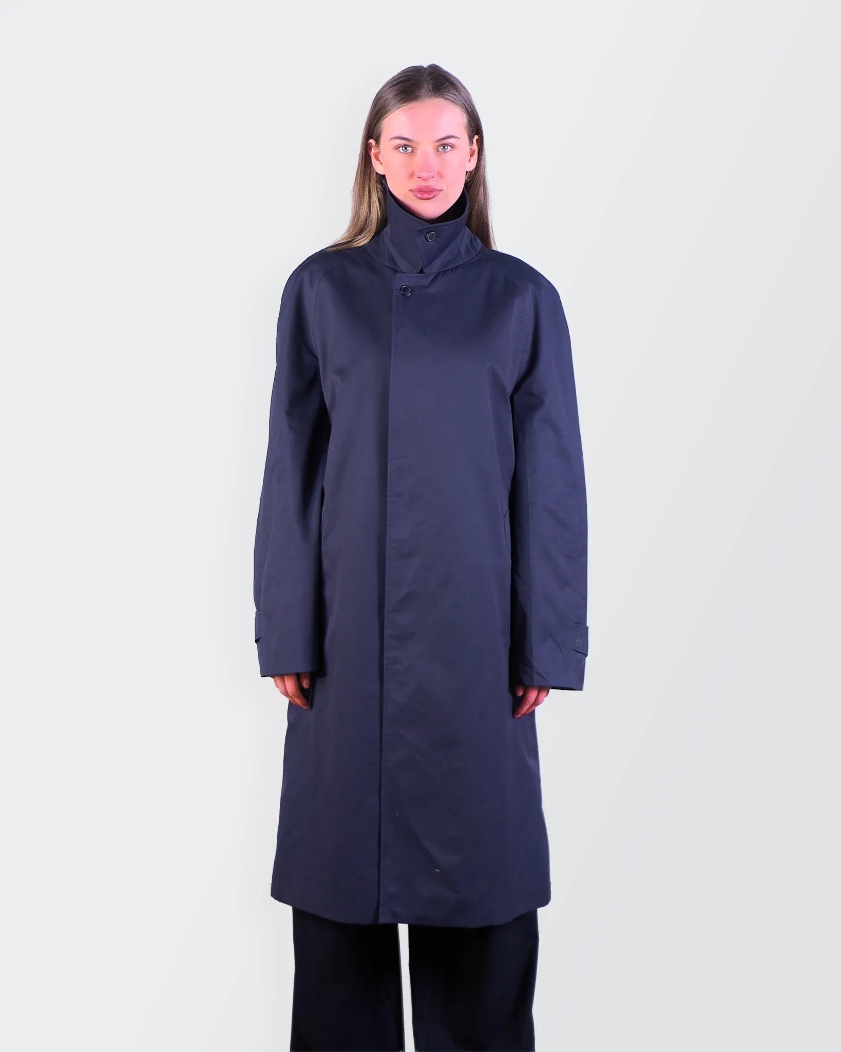 Burberry 1990's Navy Cotton Overcoat - M