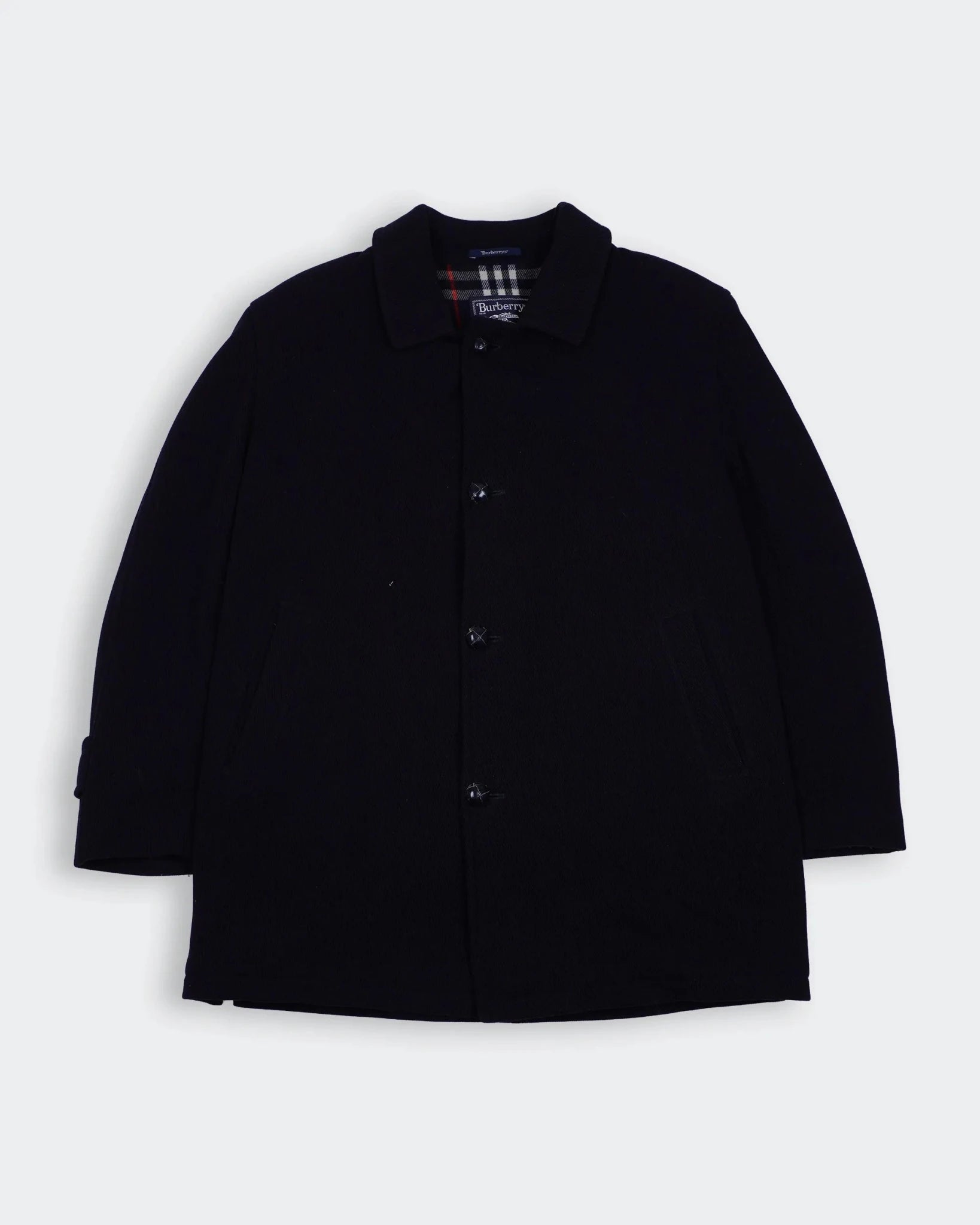 Burberry 1990's Navy Wool Overcoat - XL