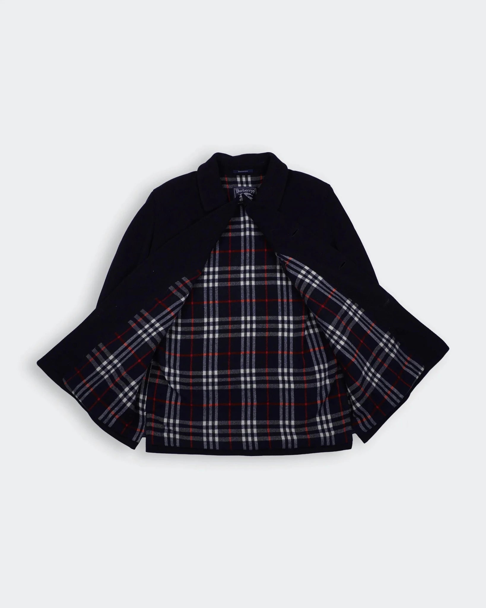 Burberry 1990's Navy Wool Overcoat - XL
