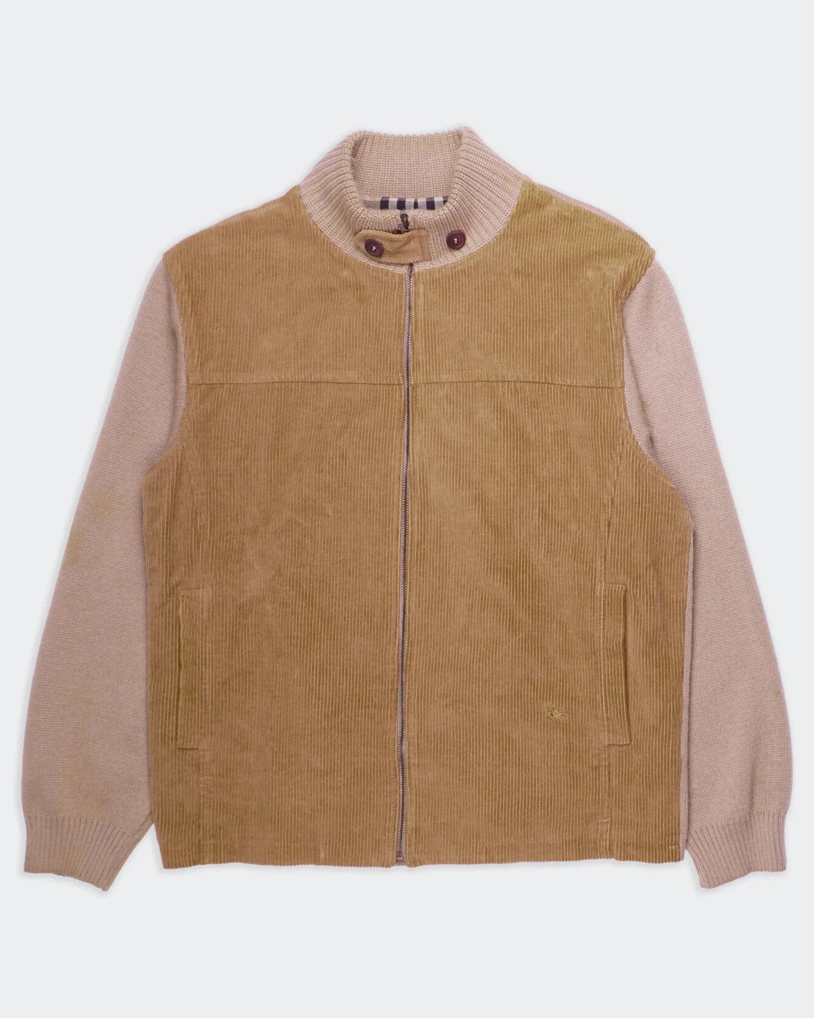 Burberry 2000's Beige Corduroy, Wool Zip Cardigan - S