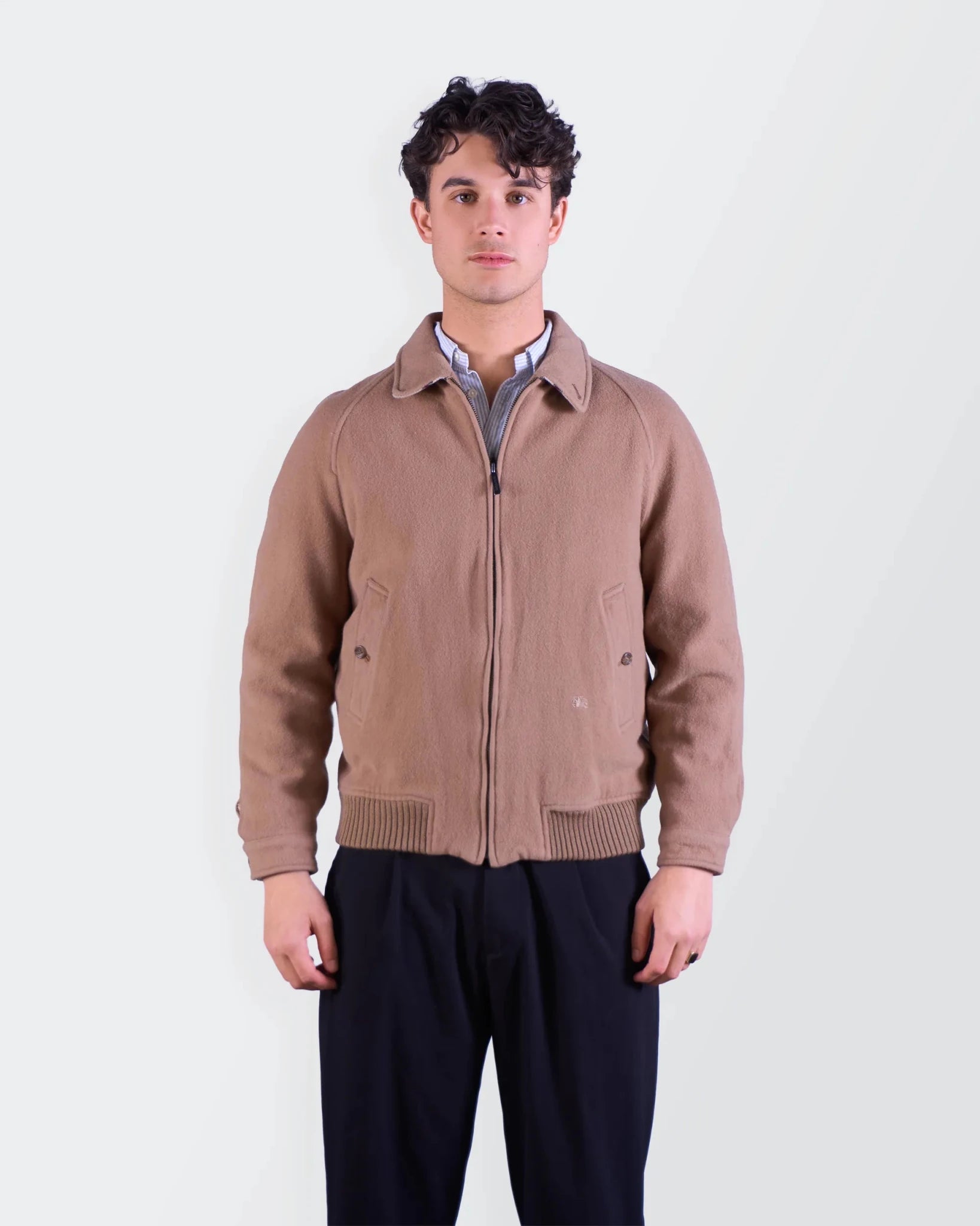 Burberry 2000's Brown Wool Bomber Jacket - S