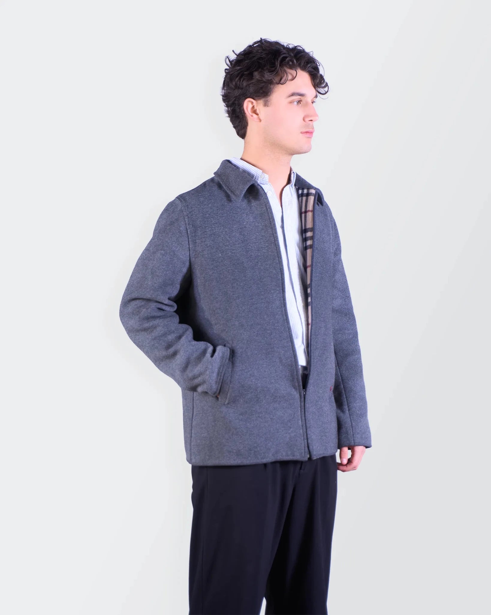 Burberry 2000's Grey Wool Coat - M