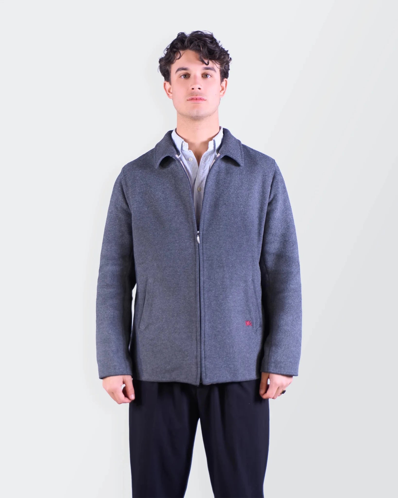Burberry 2000's Grey Wool Coat - M