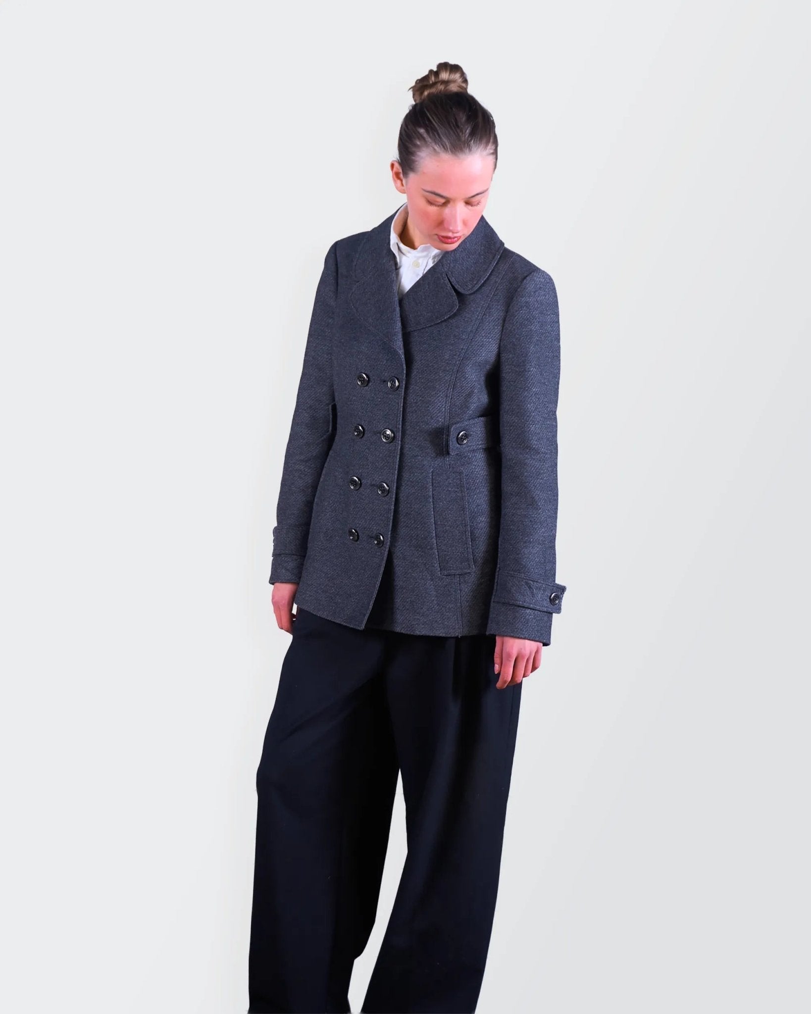 Burberry 2000's Grey Wool Peacoat - S