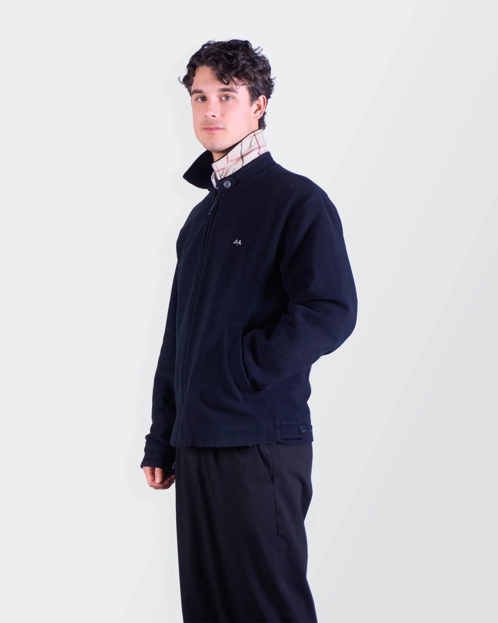 Burberry 2000's Navy Wool Harrington Jacket - L