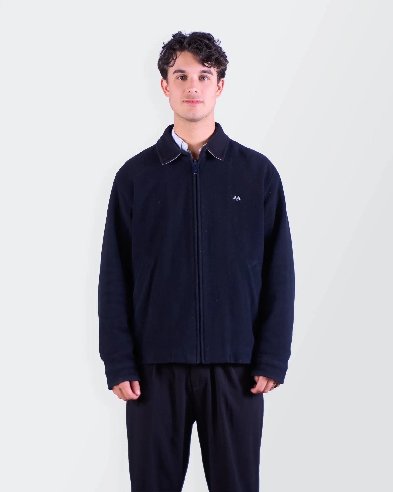 Burberry 2000's Navy Wool Harrington Jacket - L