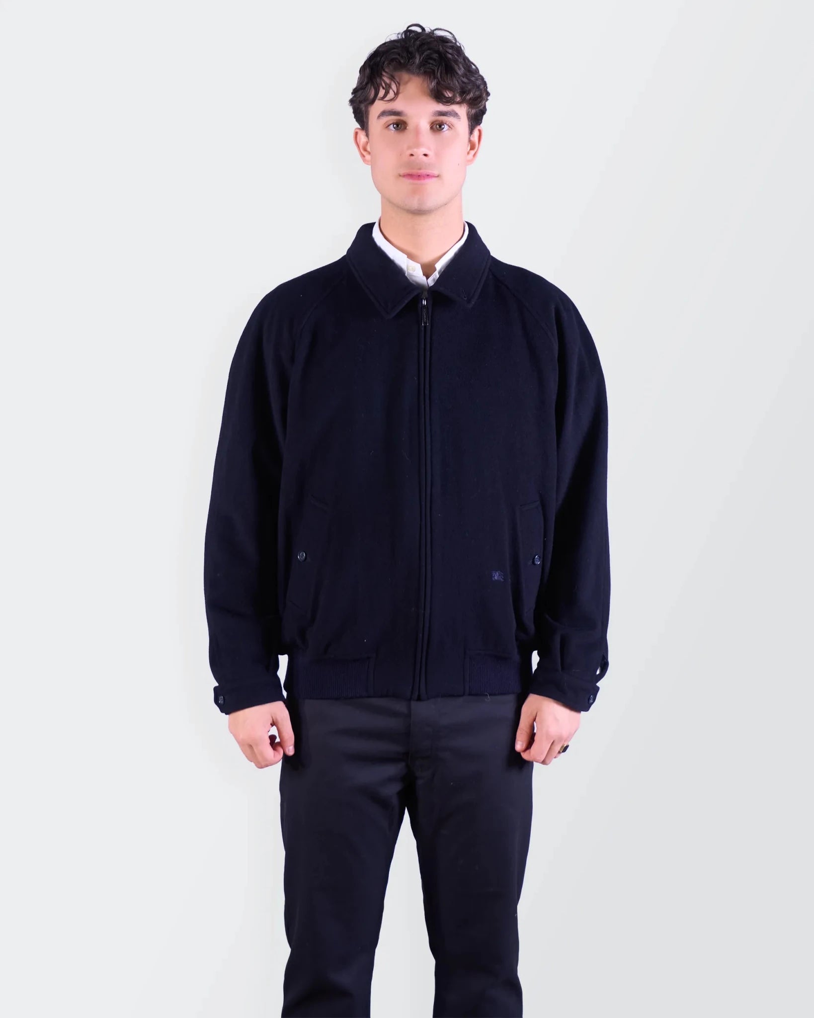 Burberry 2000's Navy Wool Harrington Jacket - M