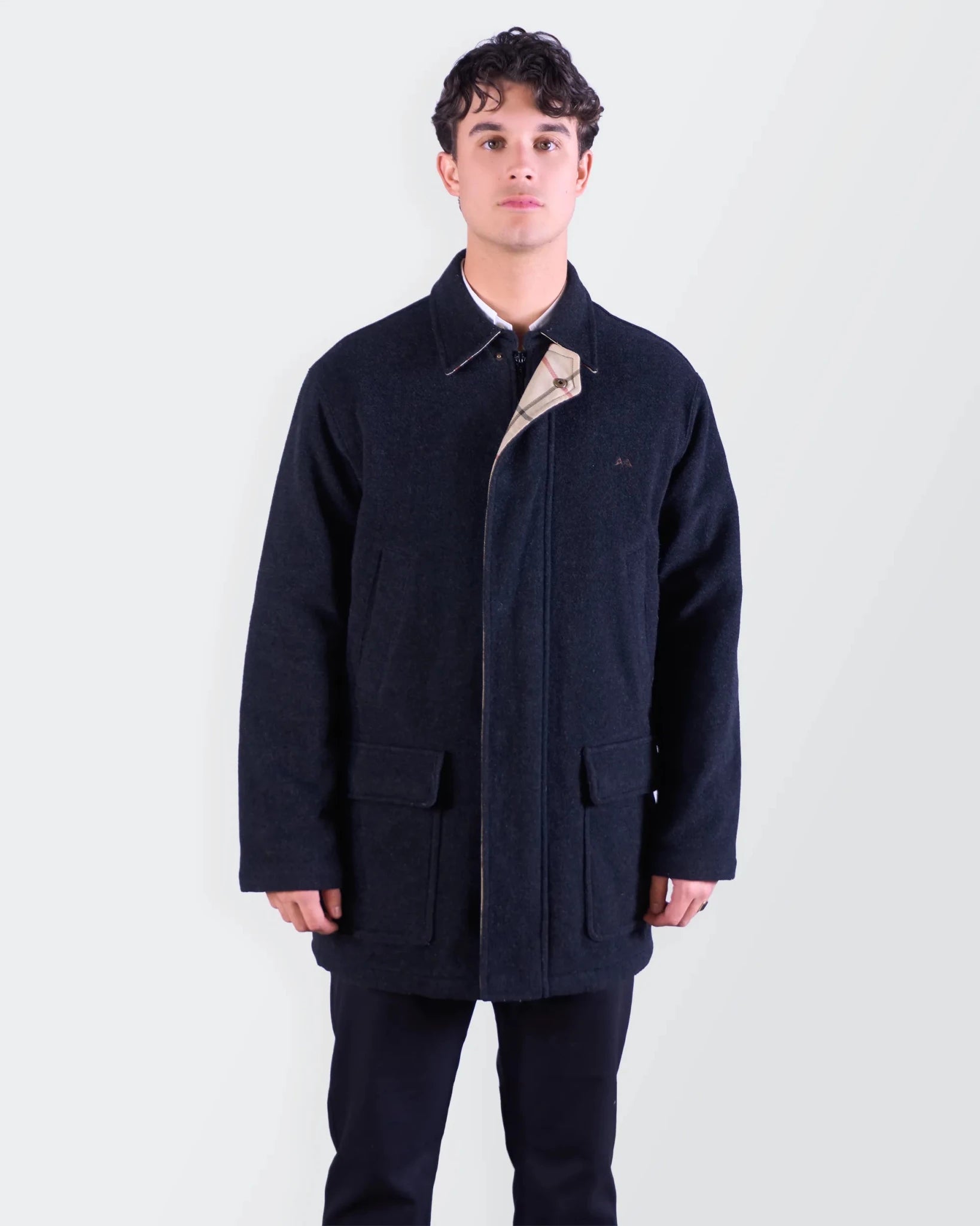 Burberry Navy Wool Car Coat - L