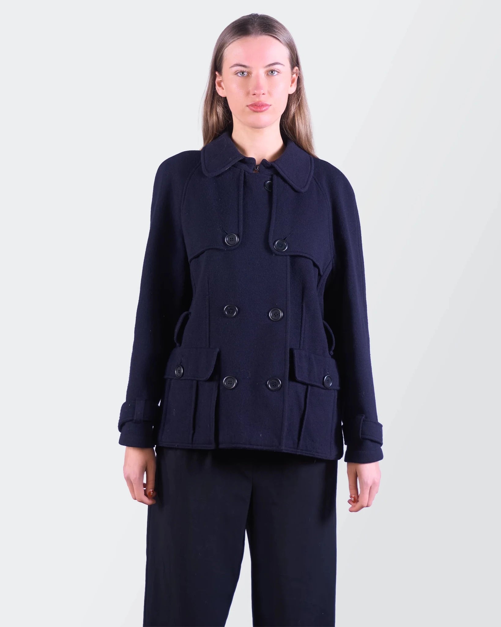 Burberry Navy Wool Peacoat - S