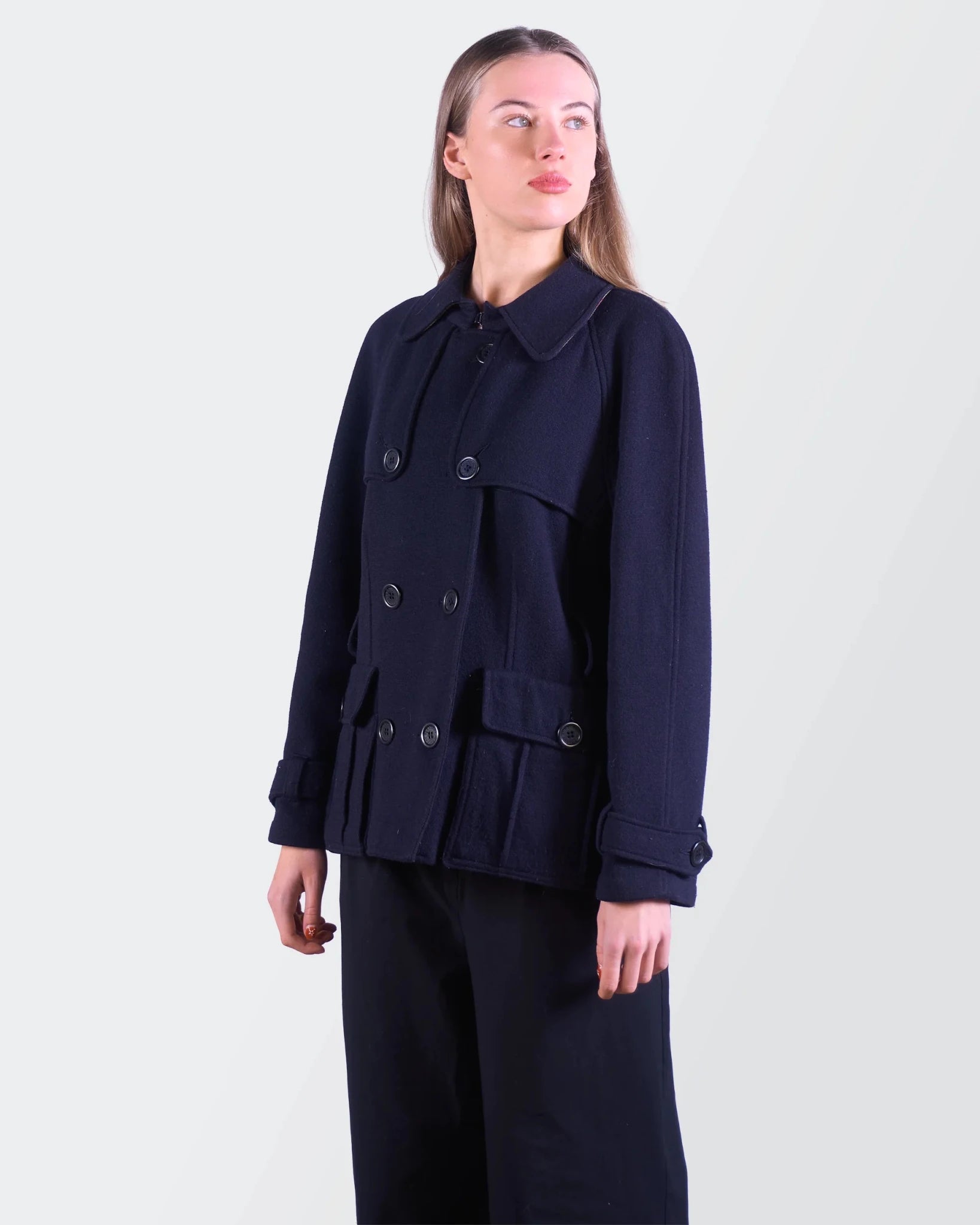 Burberry Navy Wool Peacoat - S