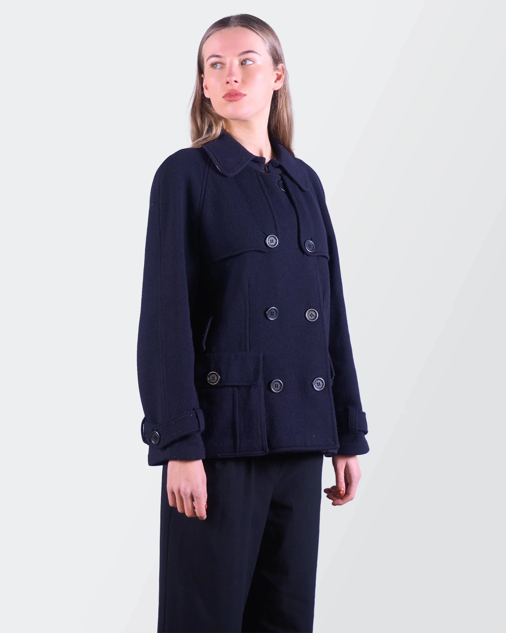Burberry Navy Wool Peacoat - S