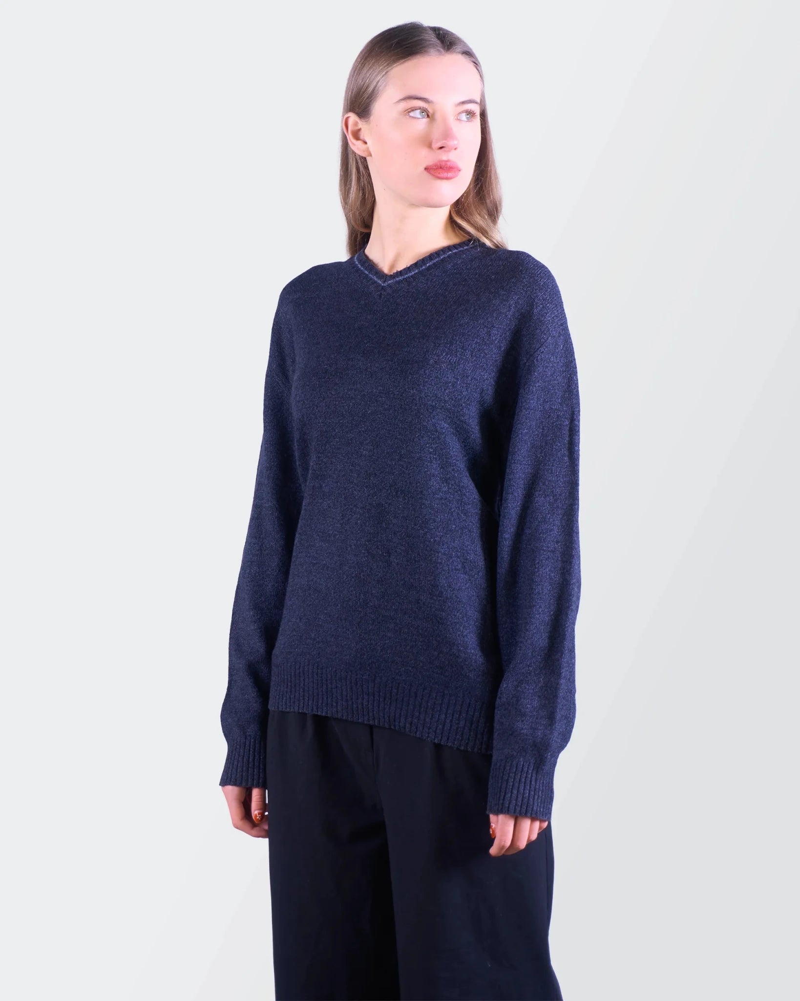 Burberry Navy Wool V - neck Sweater - M