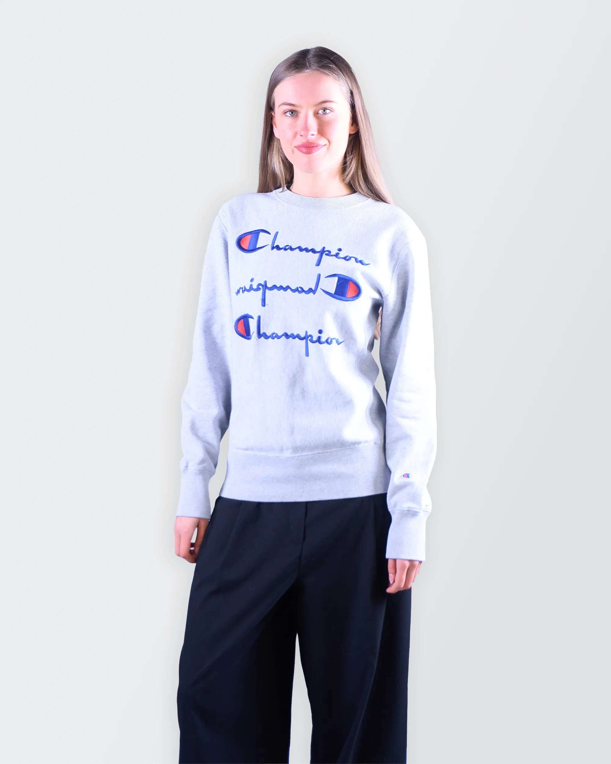 Champion Grey Crewneck Jumper - M