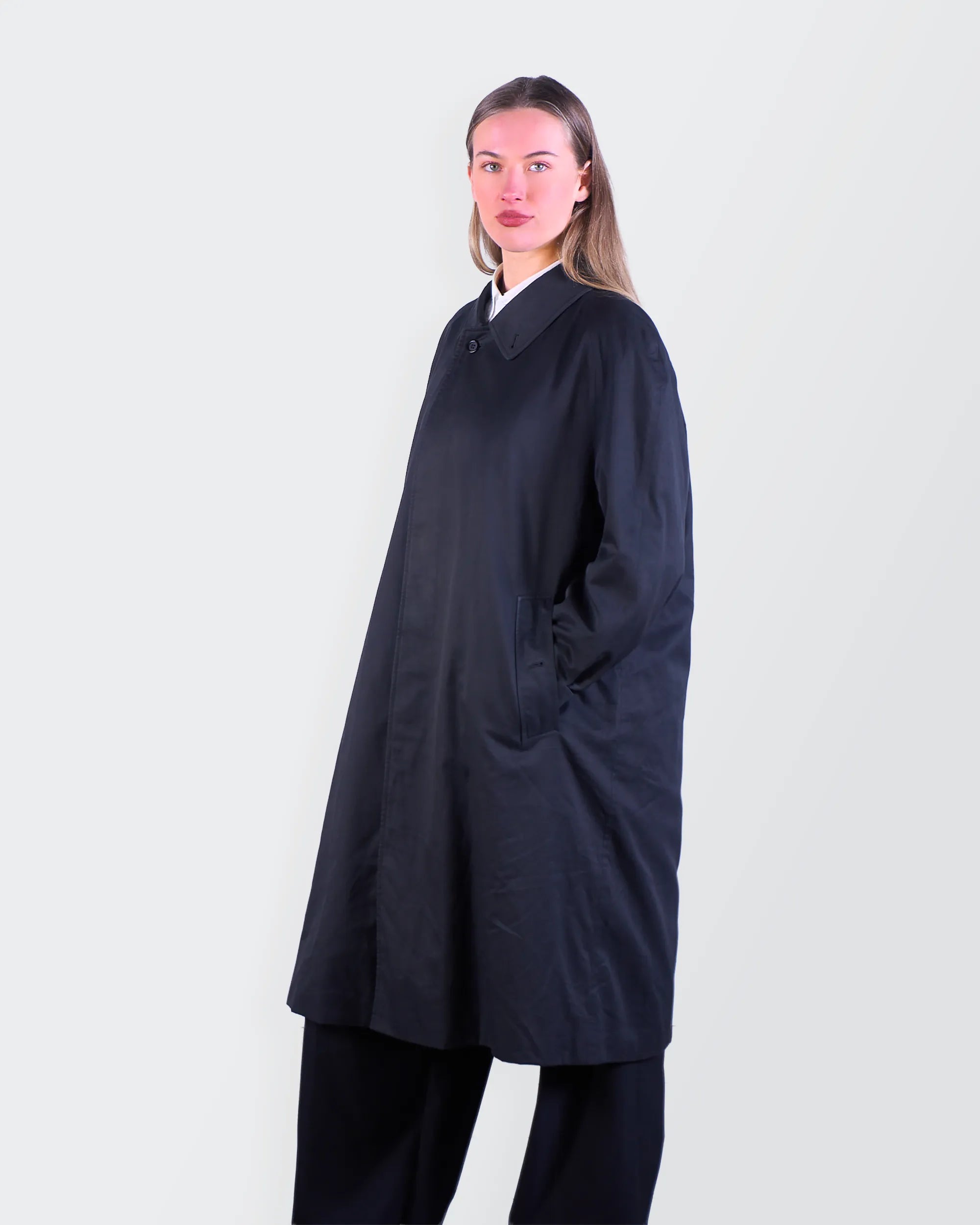 Burberry 1990's Black Wool Overcoat - M