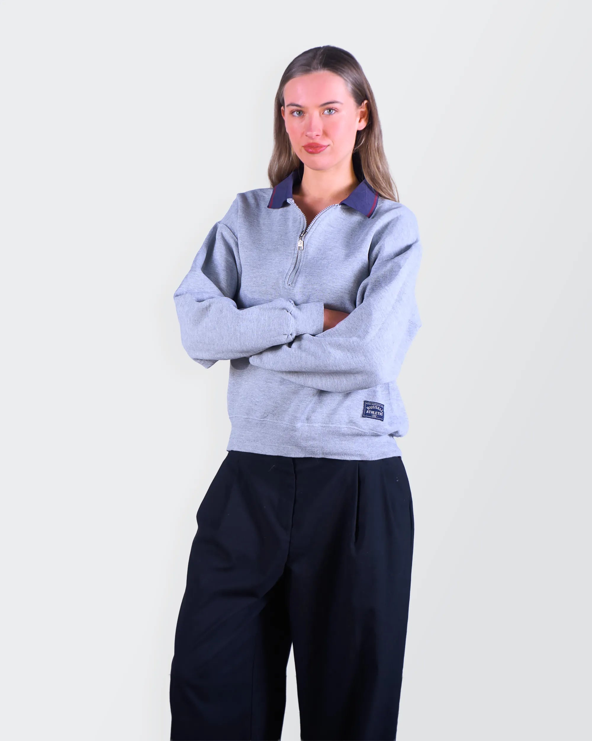Russell Athletic Grey Quarter-zip Sweater - M